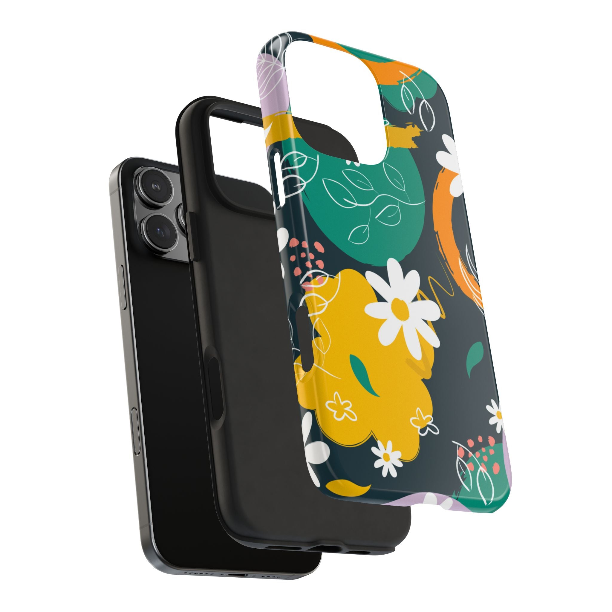 Floral Abstract Tough Phone Case — Colorful Daisies & Brushstroke Design