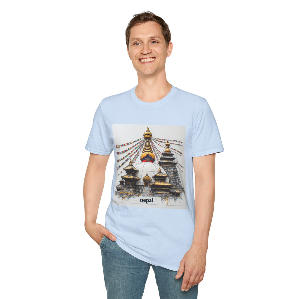 Nepal Temple Graphic T-Shirt — Boudhanath Stupa Prayer Flags Travel Tee