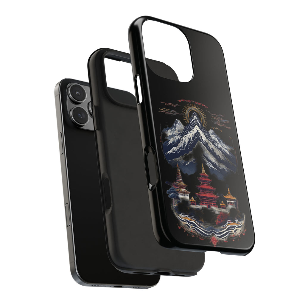 Mountain Temple Tough Phone Case — Japanese-Inspired Landscape Phone Cover