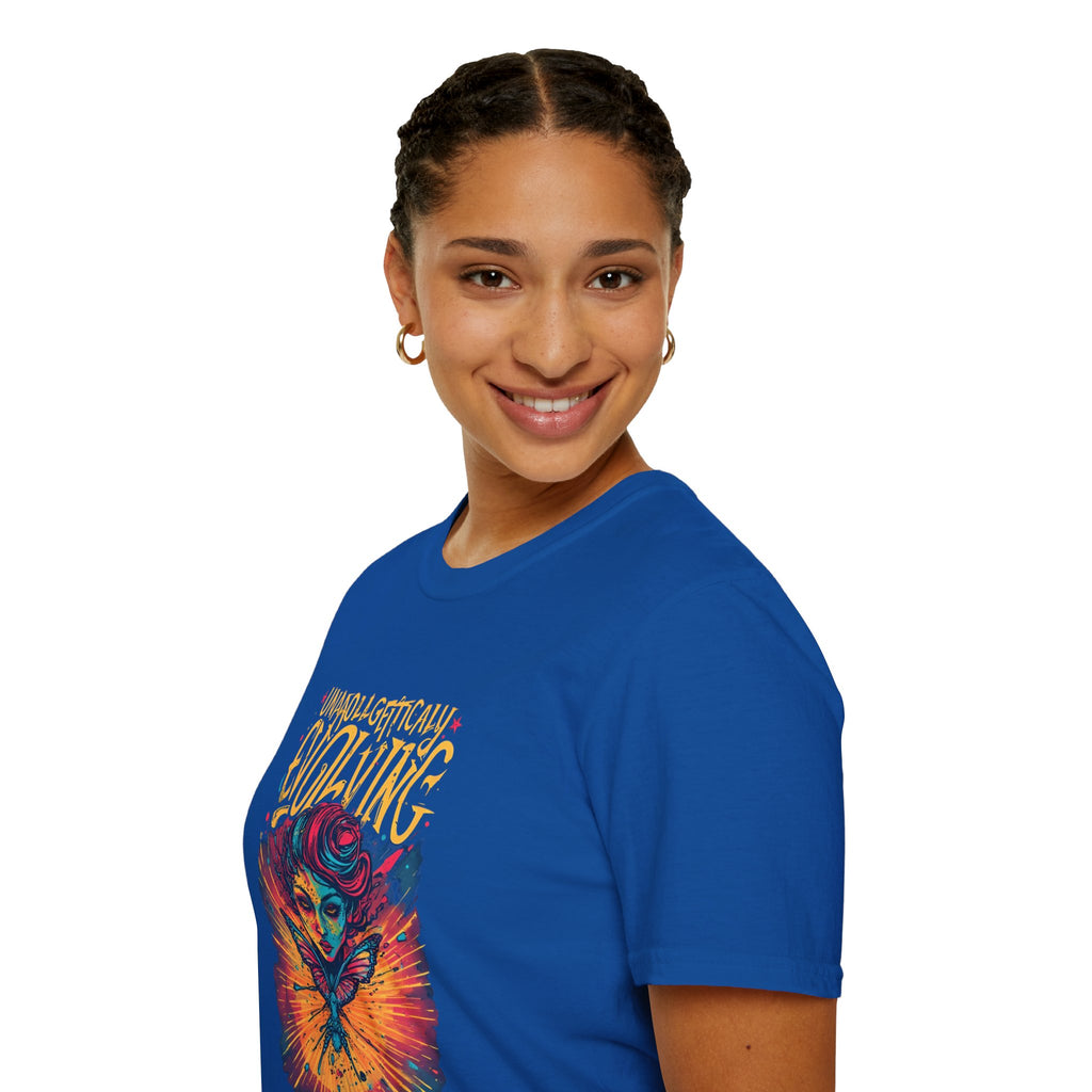 Evolving Butterfly Graphic T-Shirt — "Unapologetically Evolving" Vibrant Psychedelic Tee
