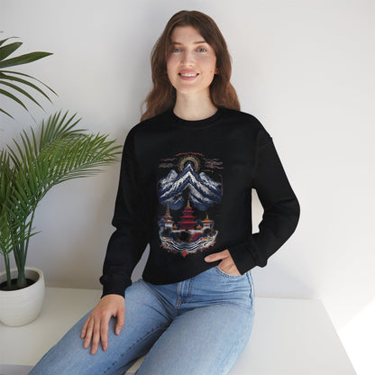 Japanese Mountain Pagoda Crewneck Sweatshirt