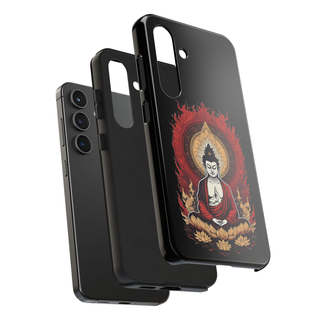 Buddha Meditation Tough Phone Case — Flame Halo Lotus Spiritual Protective Cover