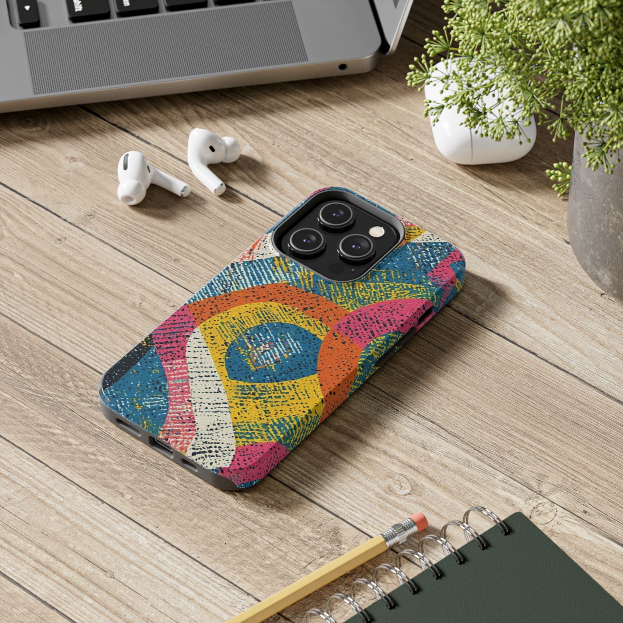 Bold Retro Abstract Tough Phone Case — Colorful Geometric Protective Cover