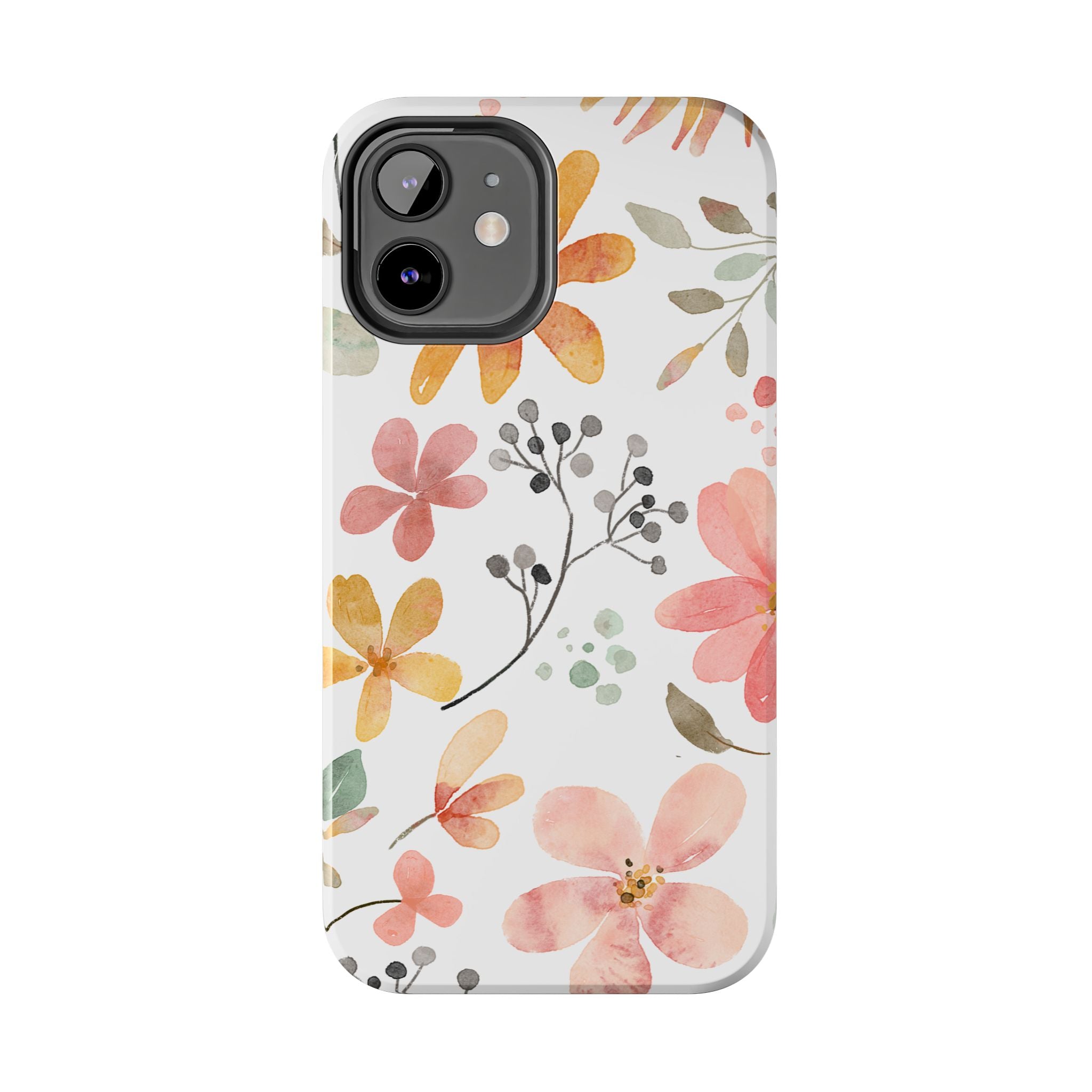Floral Watercolor Tough Phone Case — Pink & Peach Botanical Protection