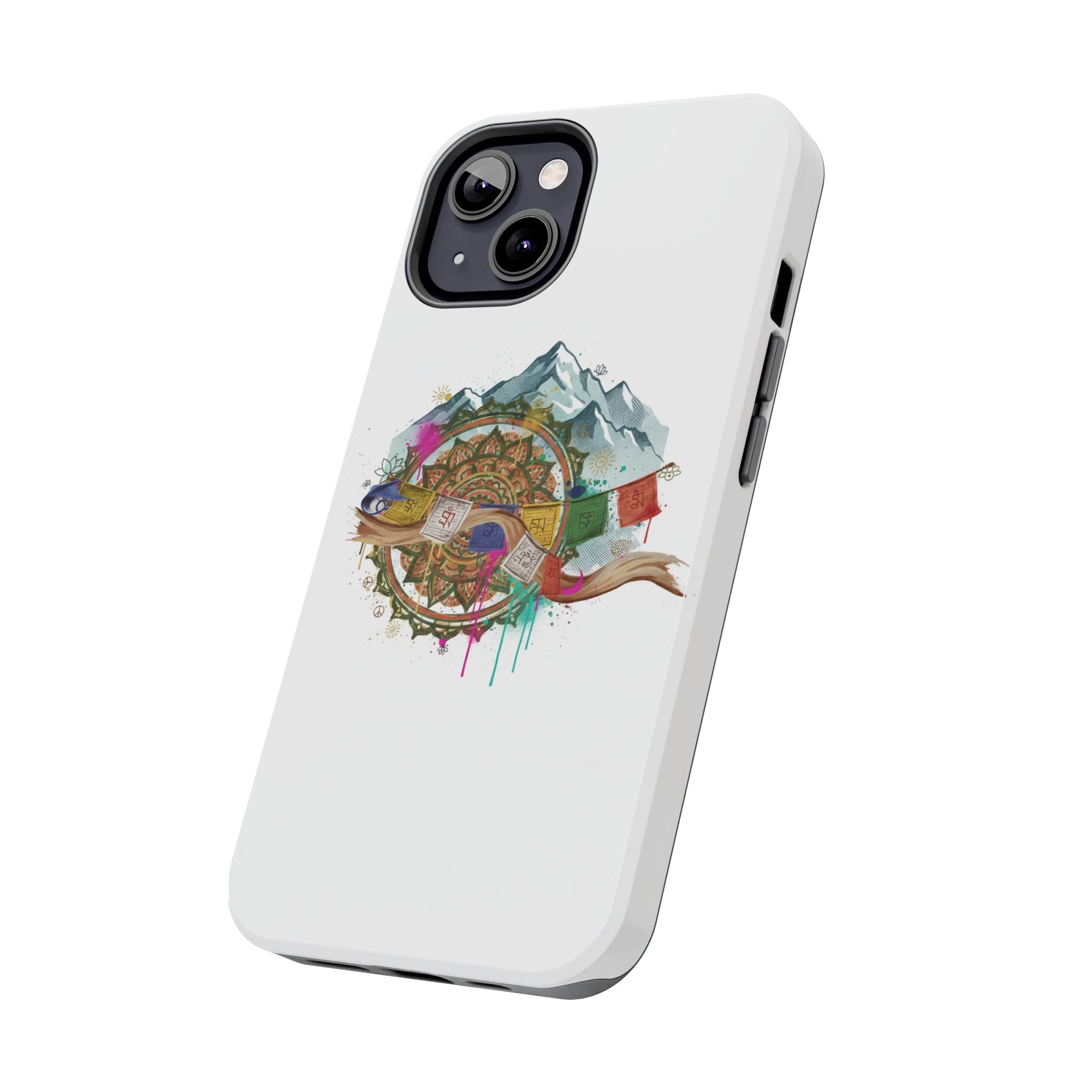 Mountain Compass Tough Phone Case with Prayer Flags & Fish Design