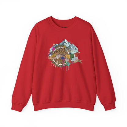 Adventure Mountain Crewneck Sweatshirt — Colorful Hiking Compass & Peaks Design