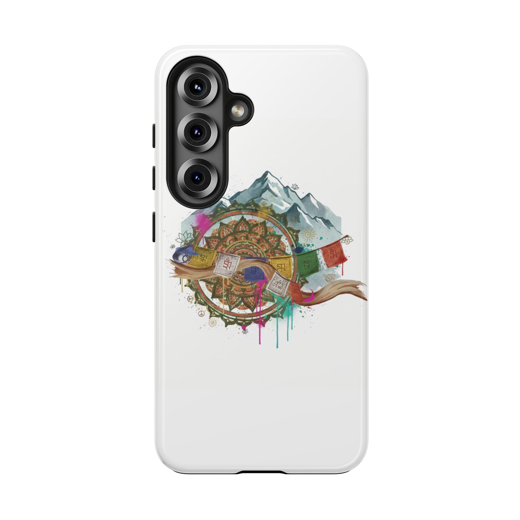 Mountain Compass Tough Phone Case with Prayer Flags & Fish Design