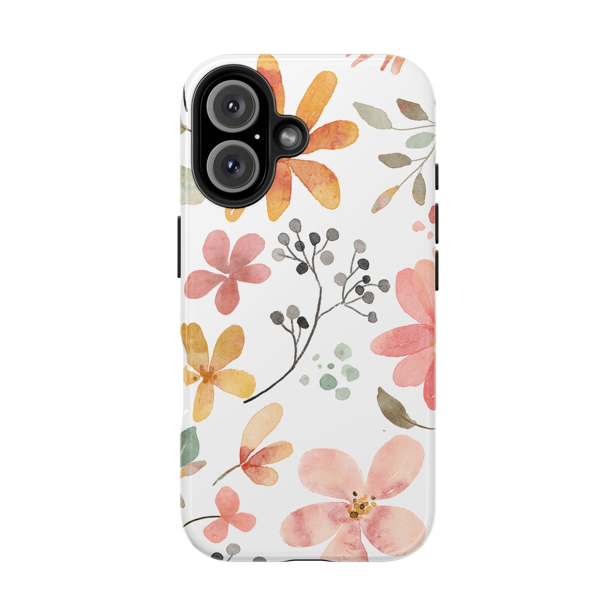 Floral Watercolor Tough Phone Case — Pink & Peach Botanical Protection