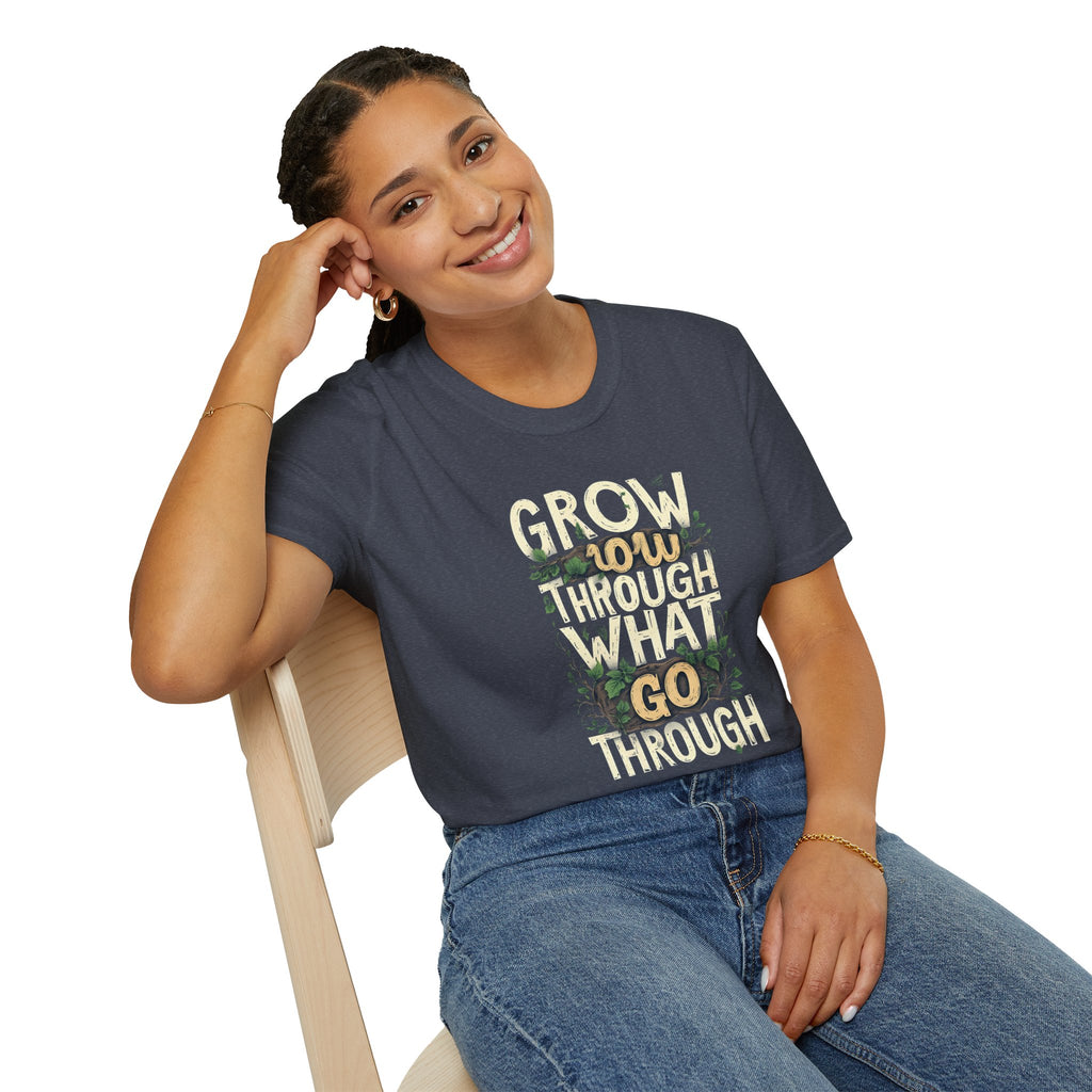 T-Shirt — Floral 'Grow Slow, Go Through' Inspirational Graphic Tee