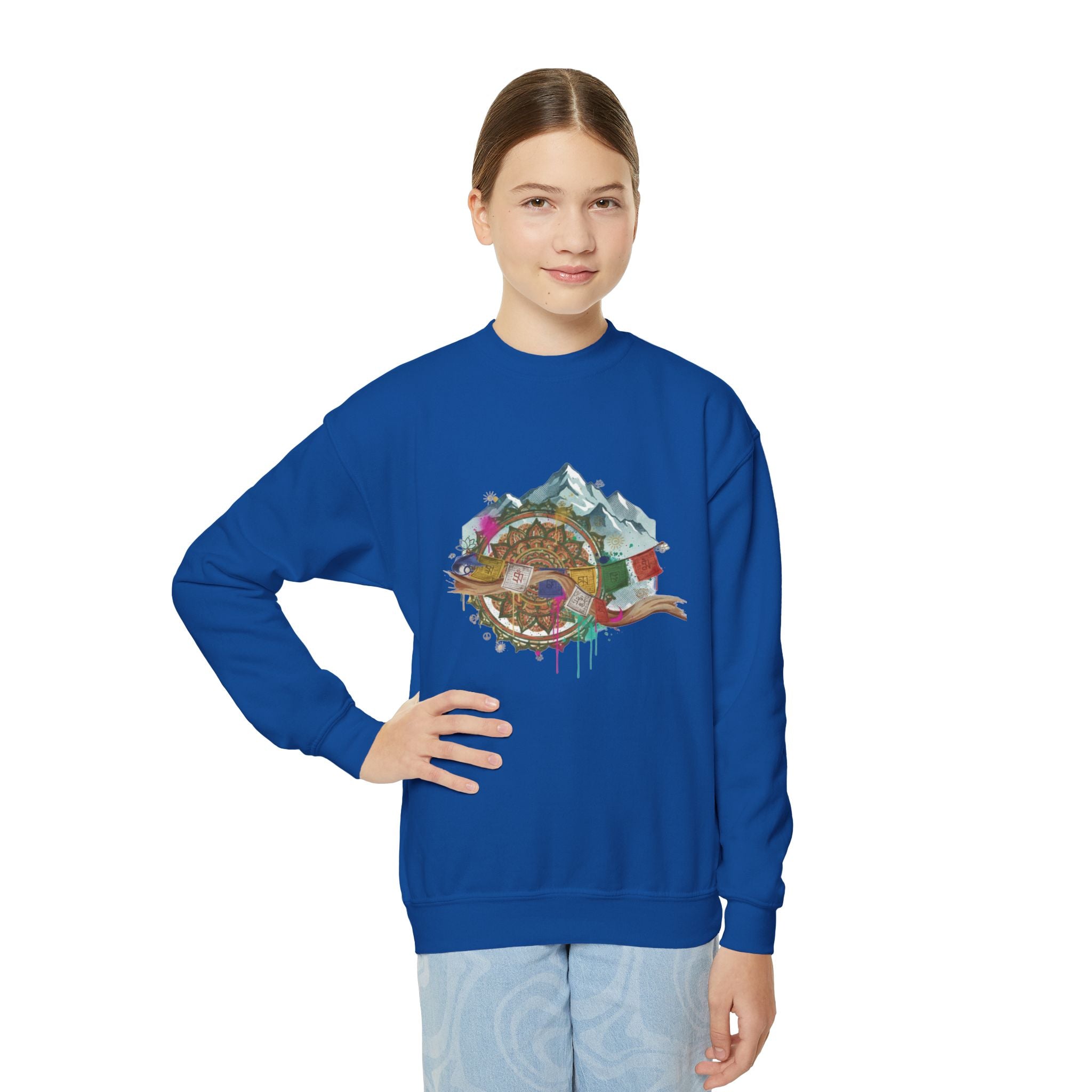 Youth Sweatshirt - Colorful Mountain Adventure Turtle Graphic Crewneck