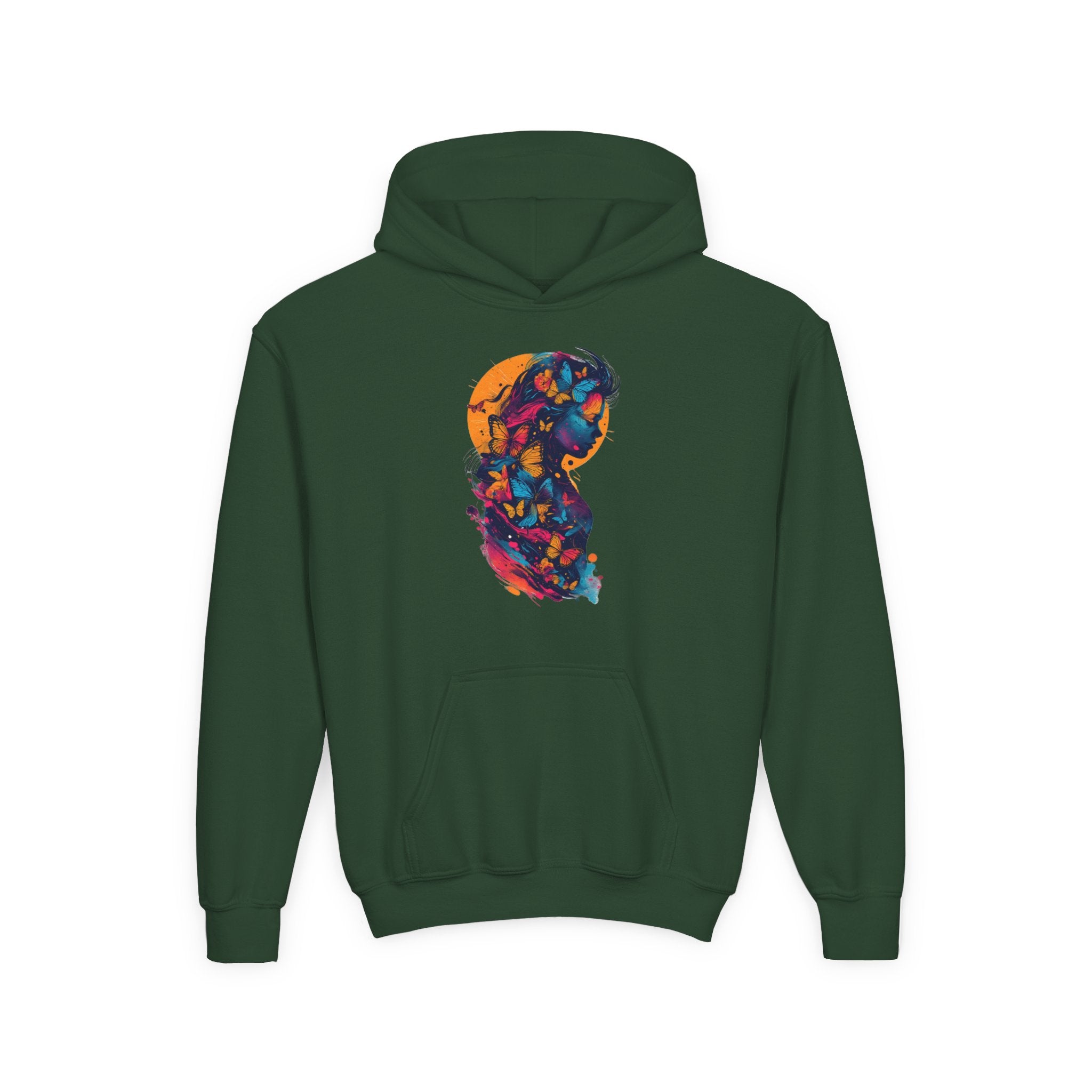 Youth Hoodie — Colorful Butterfly Silhouette Kids Pullover