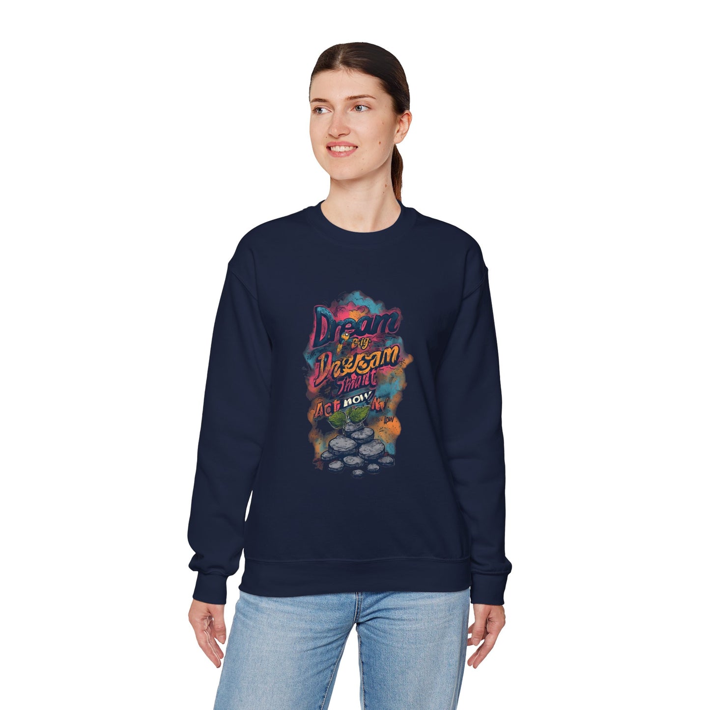 Dream Big Crewneck Sweatshirt — "Dream, Design, Draw" Inspirational Graphic