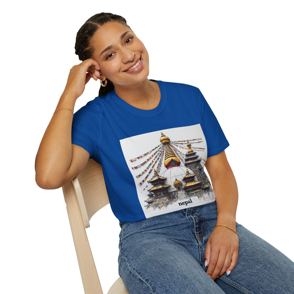 Nepal Temple Graphic T-Shirt — Boudhanath Stupa Prayer Flags Travel Tee