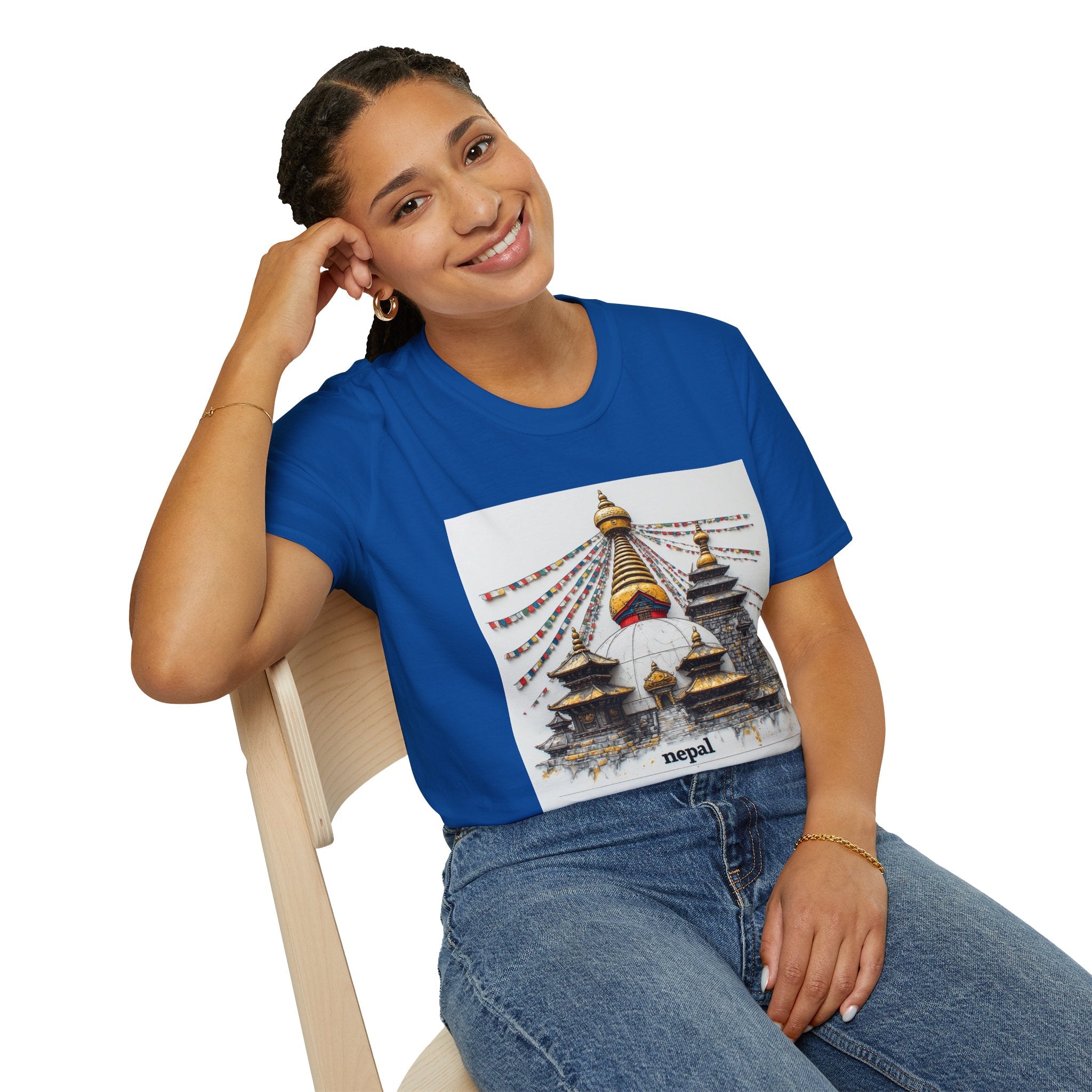 Nepal Temple Graphic T-Shirt — Boudhanath Stupa Prayer Flags Travel Tee