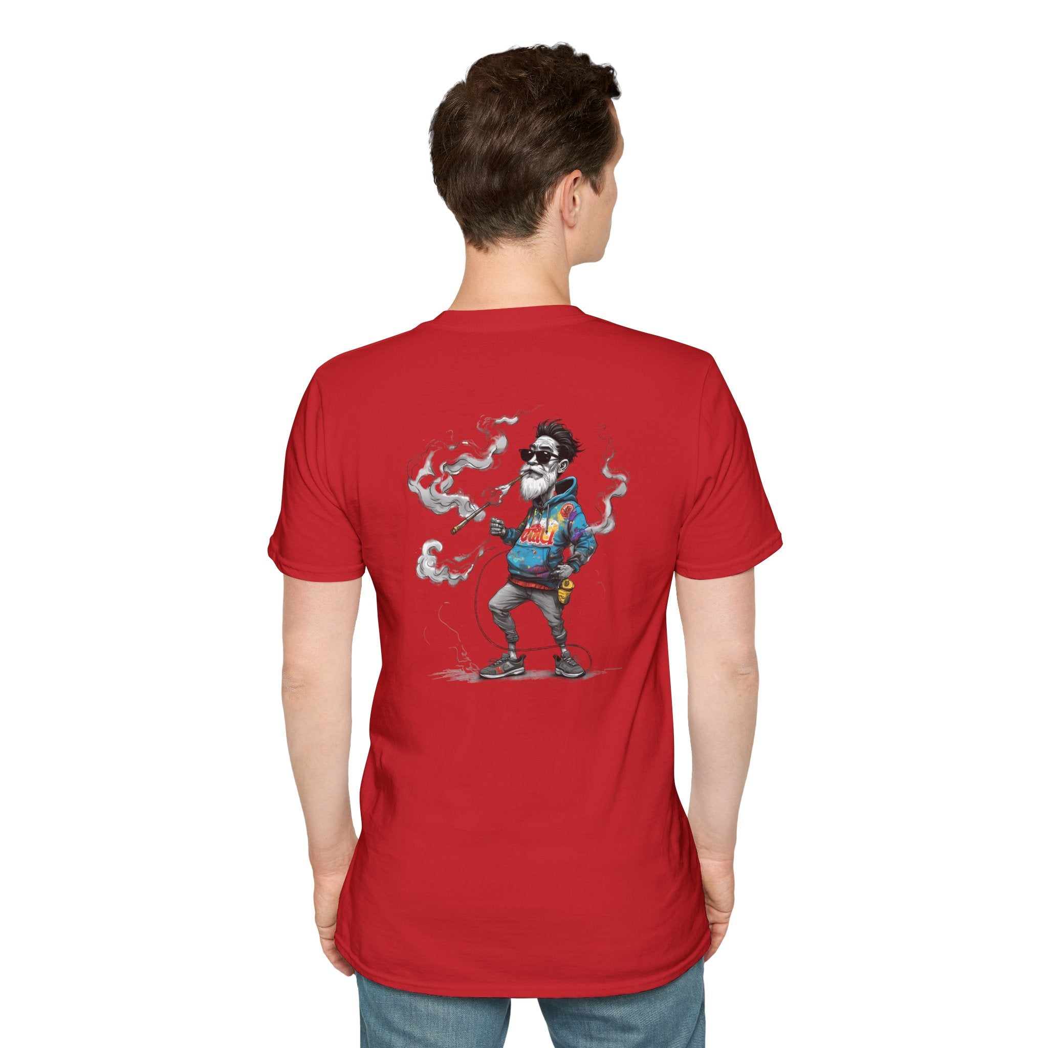Cartoon T-Shirt – Funny Old Man Smoking Street Graphic Tee, Anti-Smoking Awareness Shirt