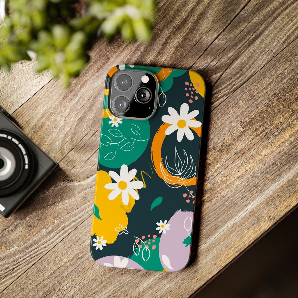 Floral Circle Slim Phone Case — Colorful Abstract Daisies Phone Cover