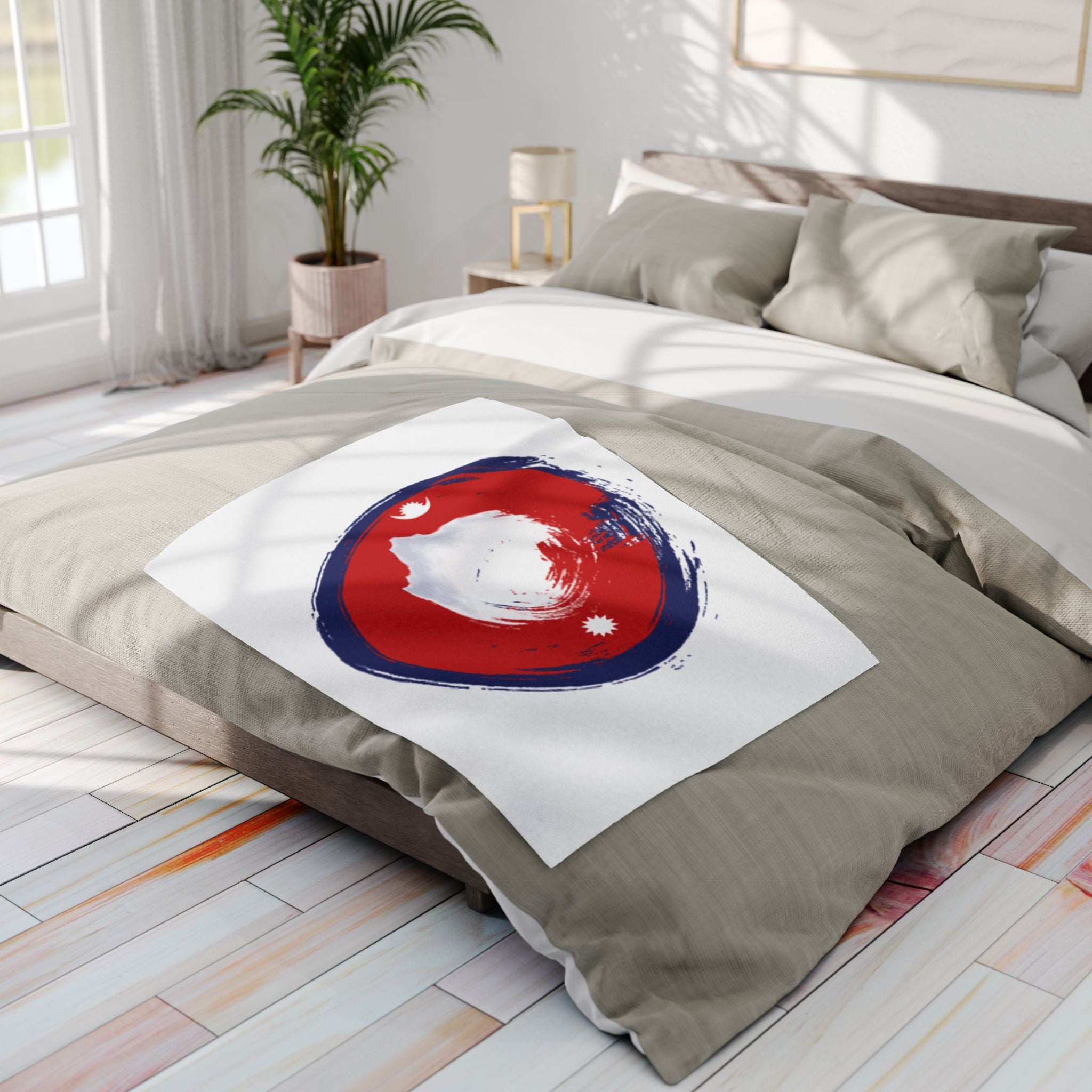 Fleece Blanket — Nepal Flag Brush Stroke Circle Design