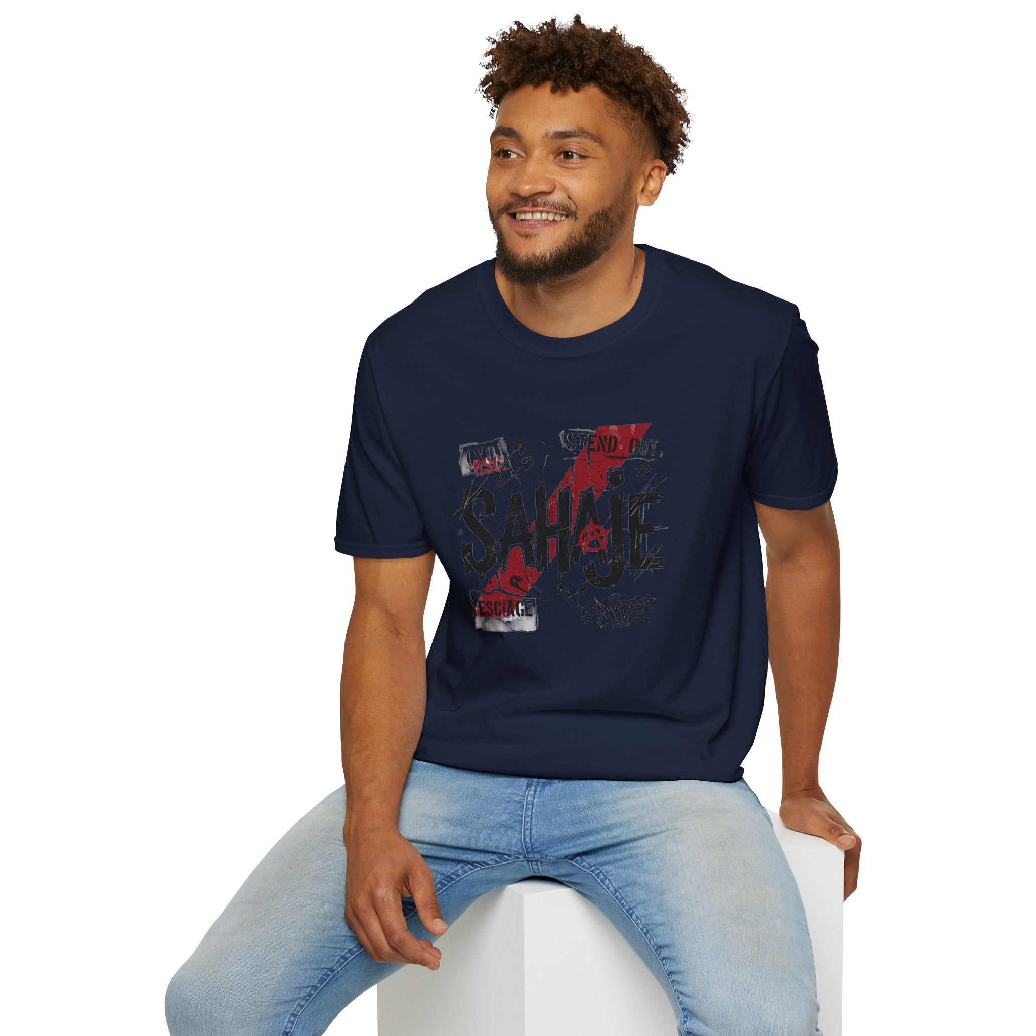 SAHAJE Graphic T‑Shirt — Distressed Red Accent Streetwear Tee