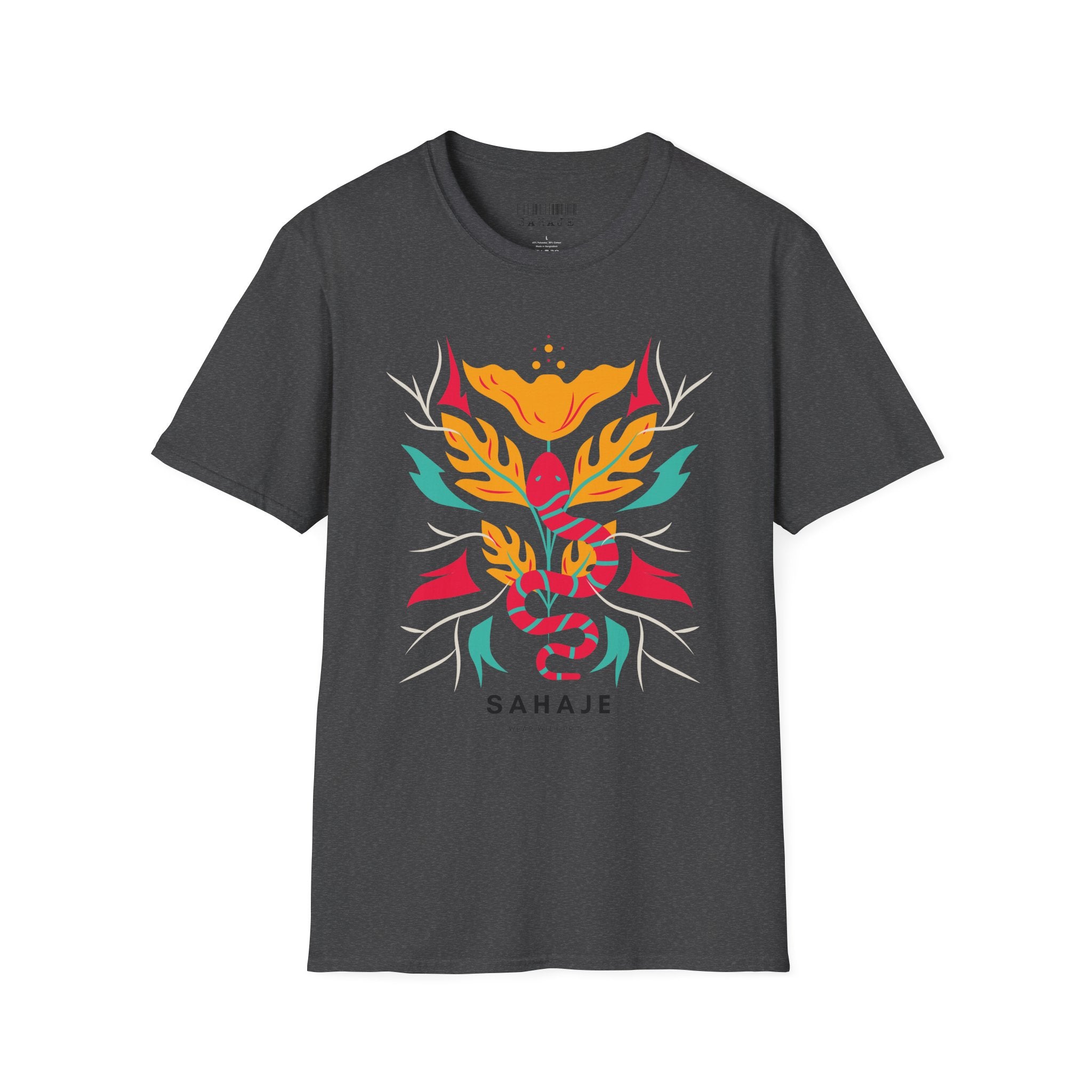 Sahaje Floral Snake Graphic T‑Shirt — Colorful Botanical Serpent Tee