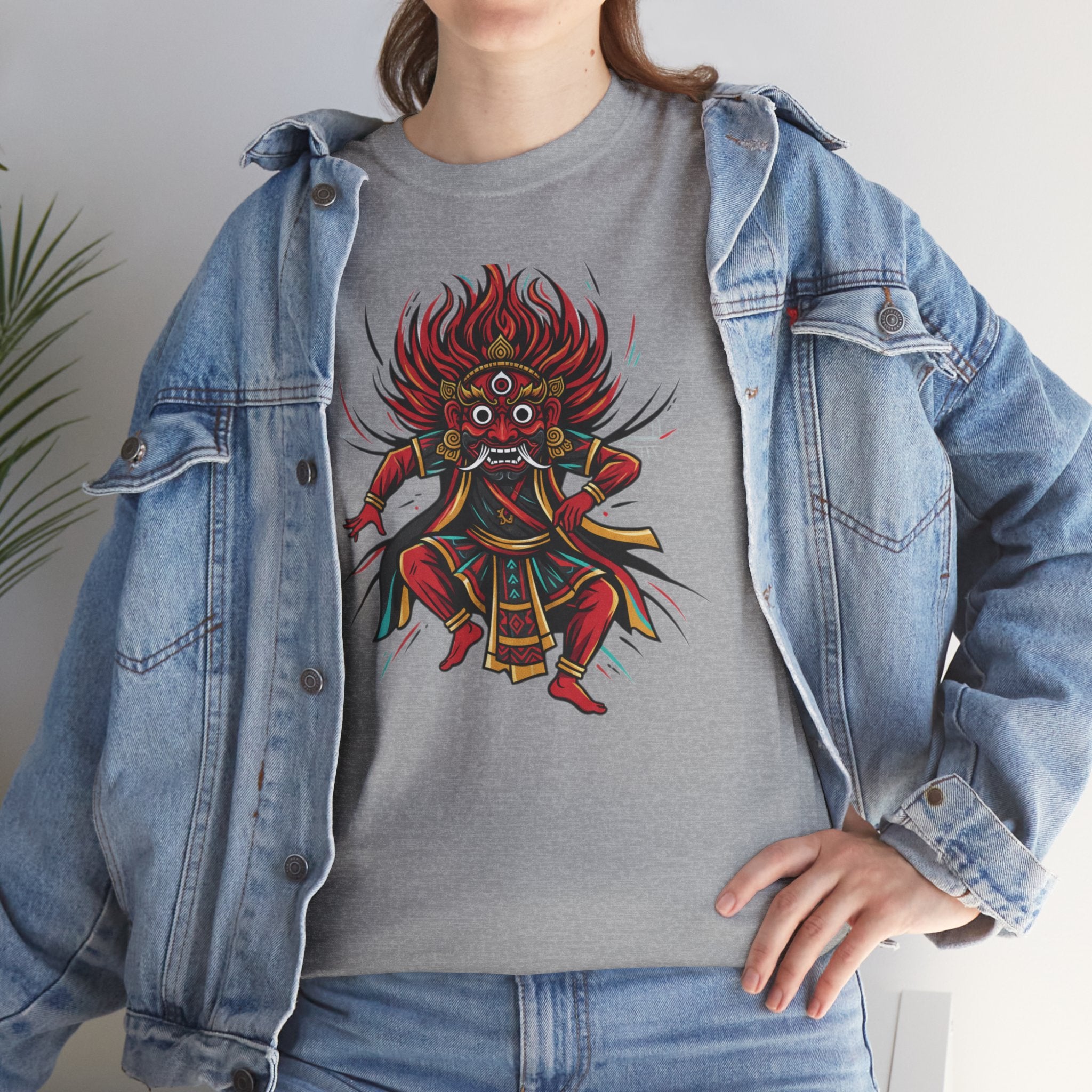 T-Shirt — Fierce Red Oni Demon Graphic Tee (Mythic Japanese Mask Design)