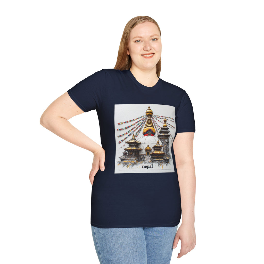 Nepal Temple Graphic T-Shirt — Boudhanath Stupa Prayer Flags Travel Tee