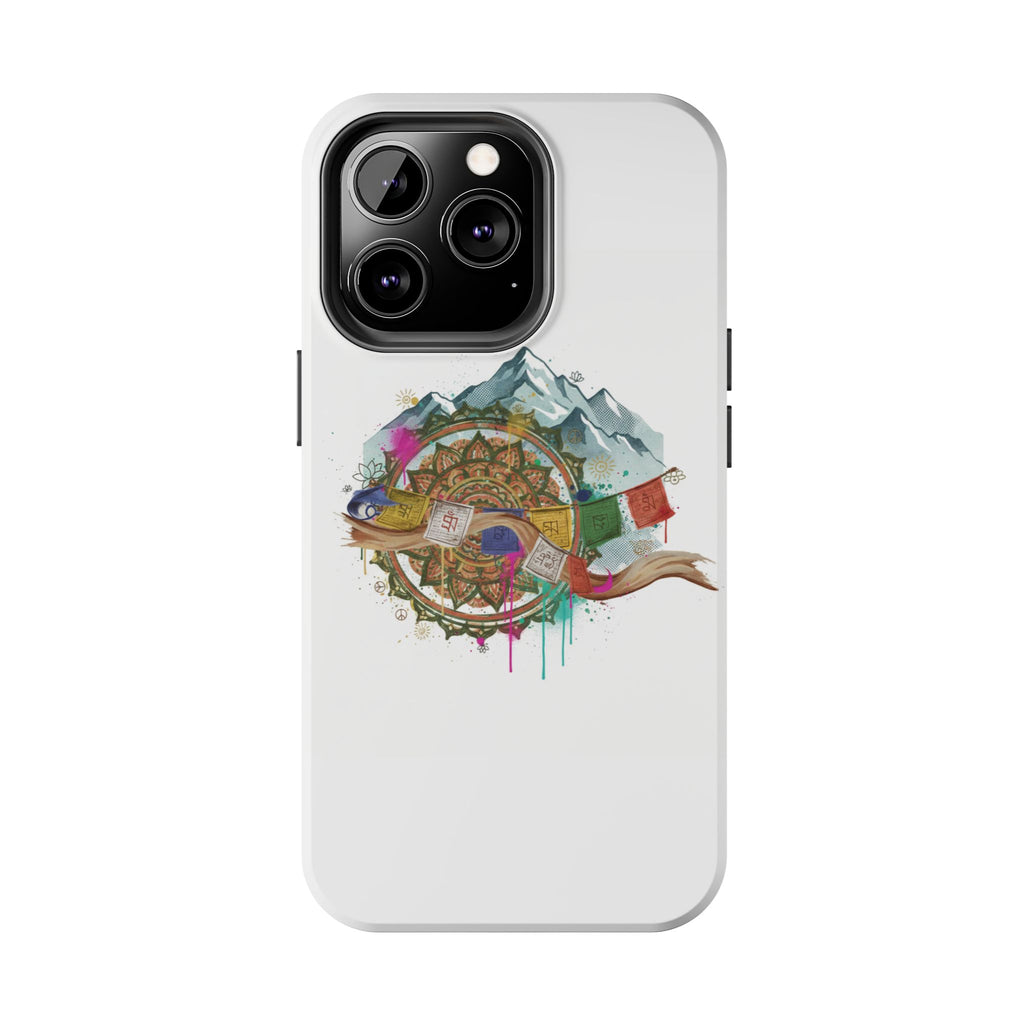 Mountain Compass Tough Phone Case with Prayer Flags & Fish Design