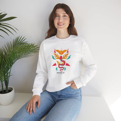 Sahajé Floral Snake Crewneck Sweatshirt — Colorful Botanical Serpent Graphic
