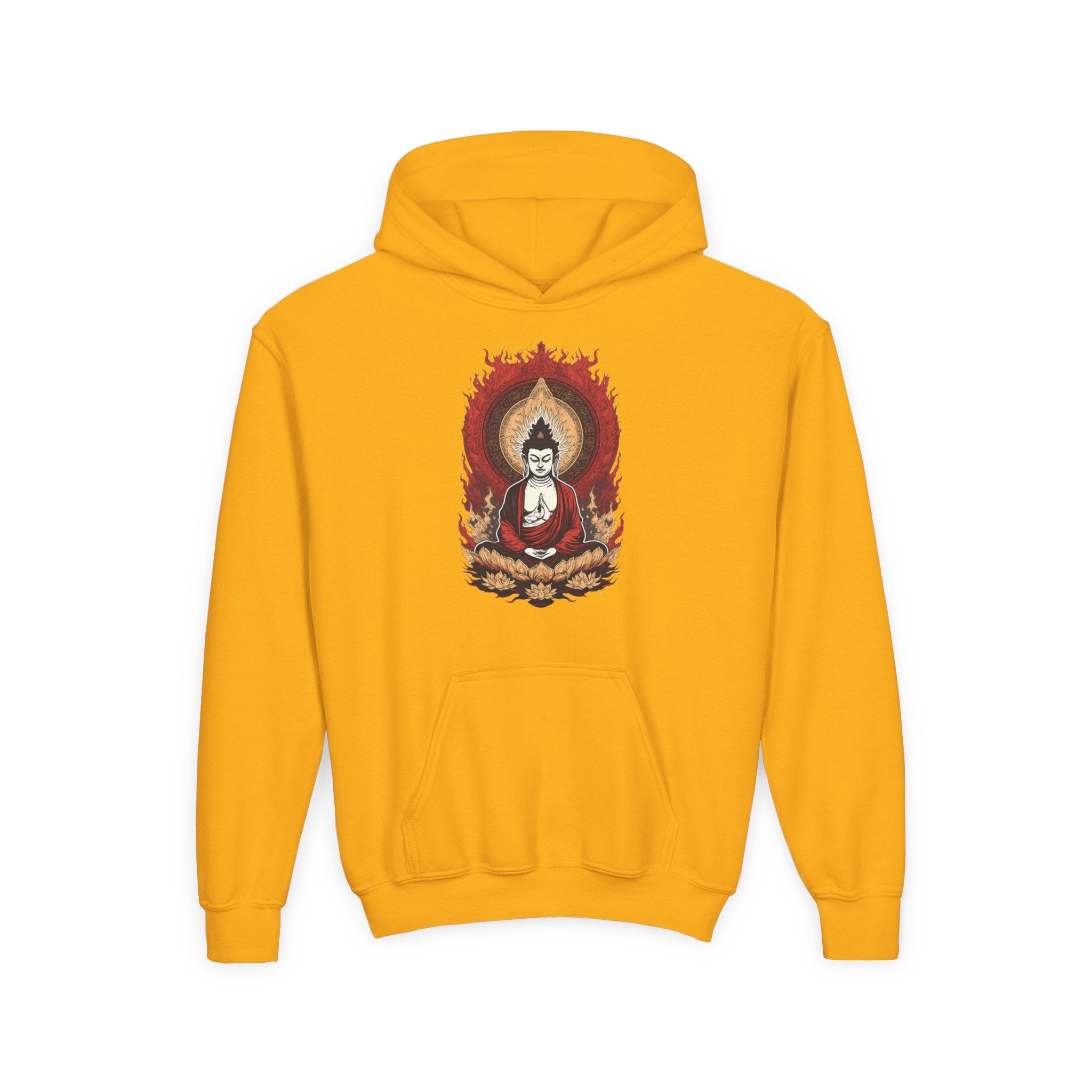 Buddha Flame Youth Hoodie — Meditative Lotus Buddha Graphic Sweatshirt