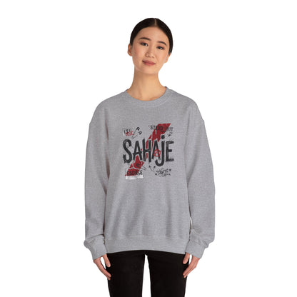 Crewneck Sweatshirt — 'Sahaje' Distressed Script Graphic