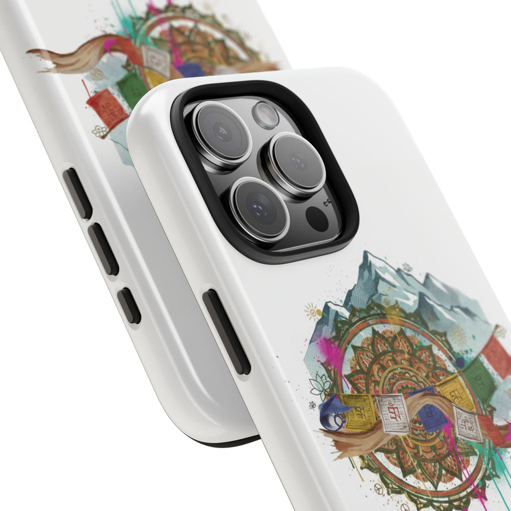 Mountain Compass Tough Phone Case with Prayer Flags & Fish Design