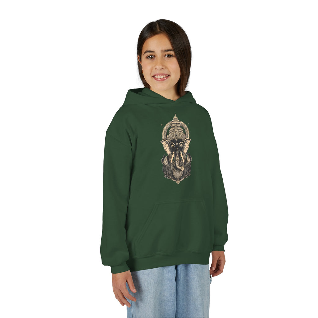 Youth Hoodie — Majestic Ganesha Elephant Art Graphic