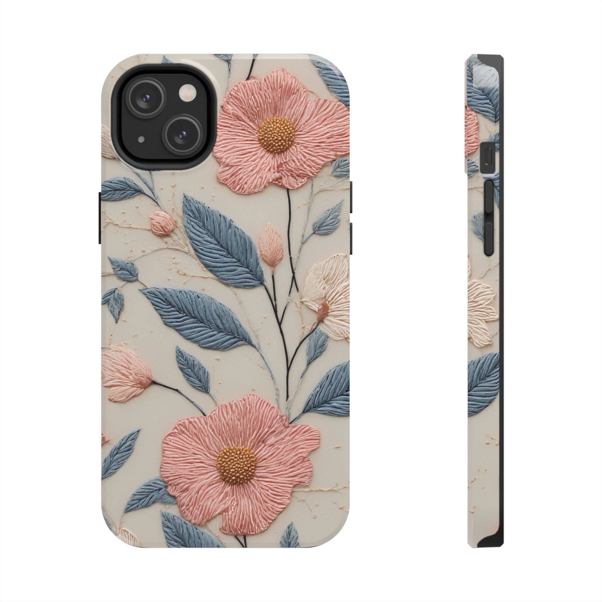 Floral Embroidered Tough Phone Case — Pink Blossom Protective Phone Cover