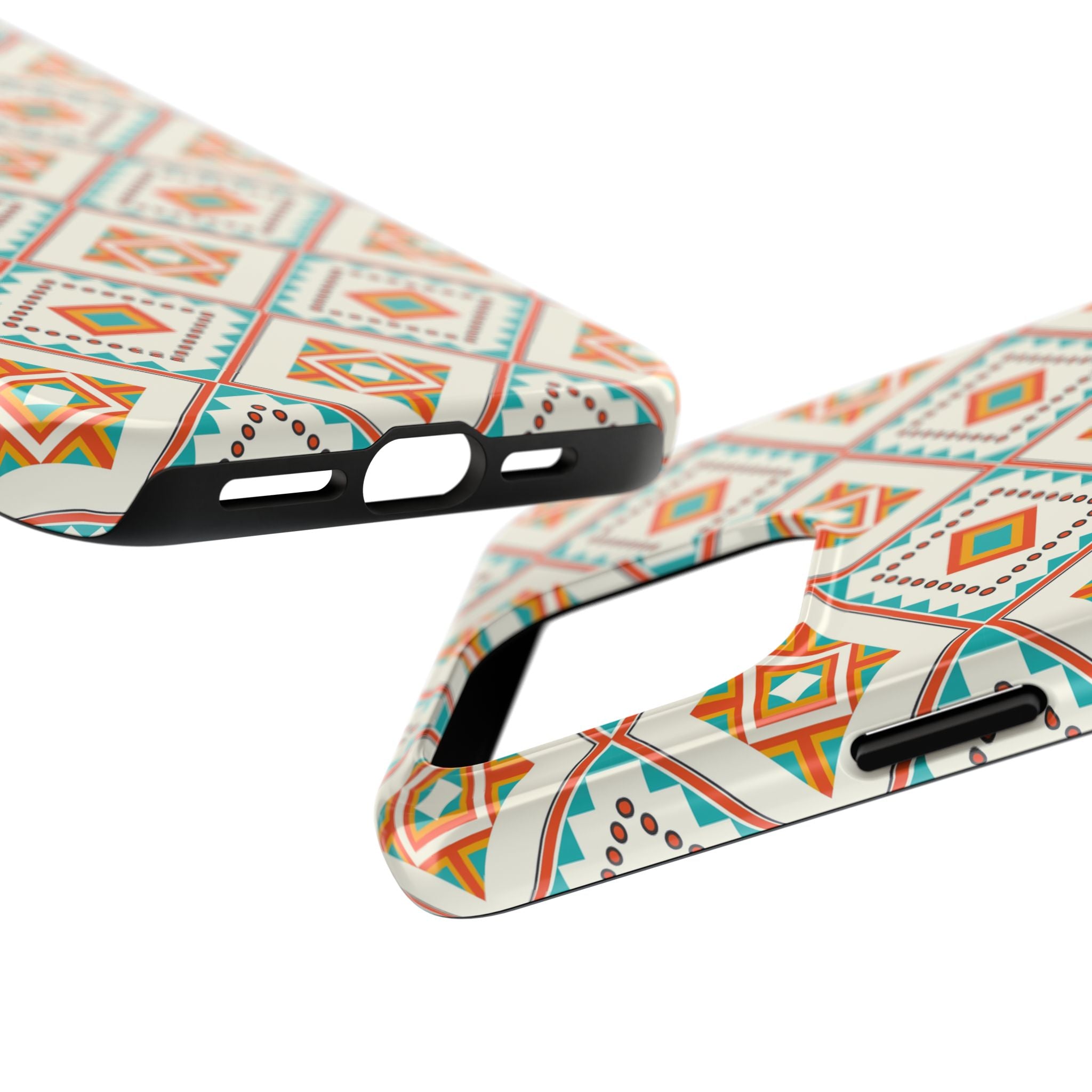 Tough Phone Case — Geometric Retro Tile Pattern, Orange & Teal Protective Cover