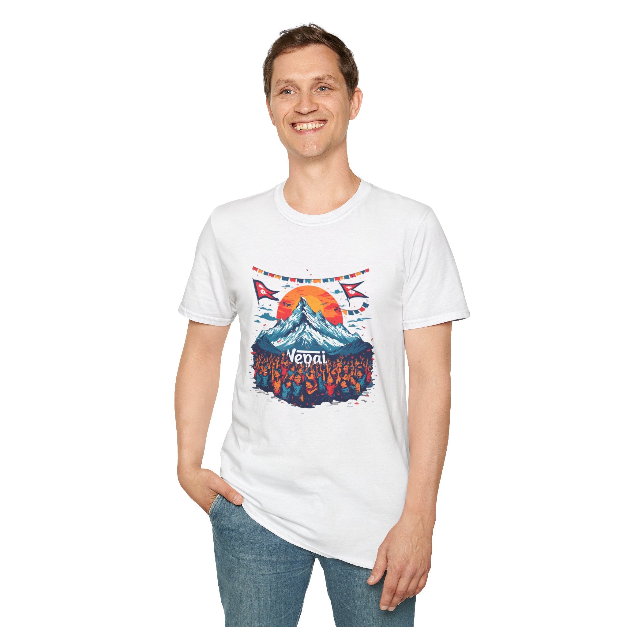 Nepal Mountain Sunrise T-Shirt — Retro Trekking Graphic Tee