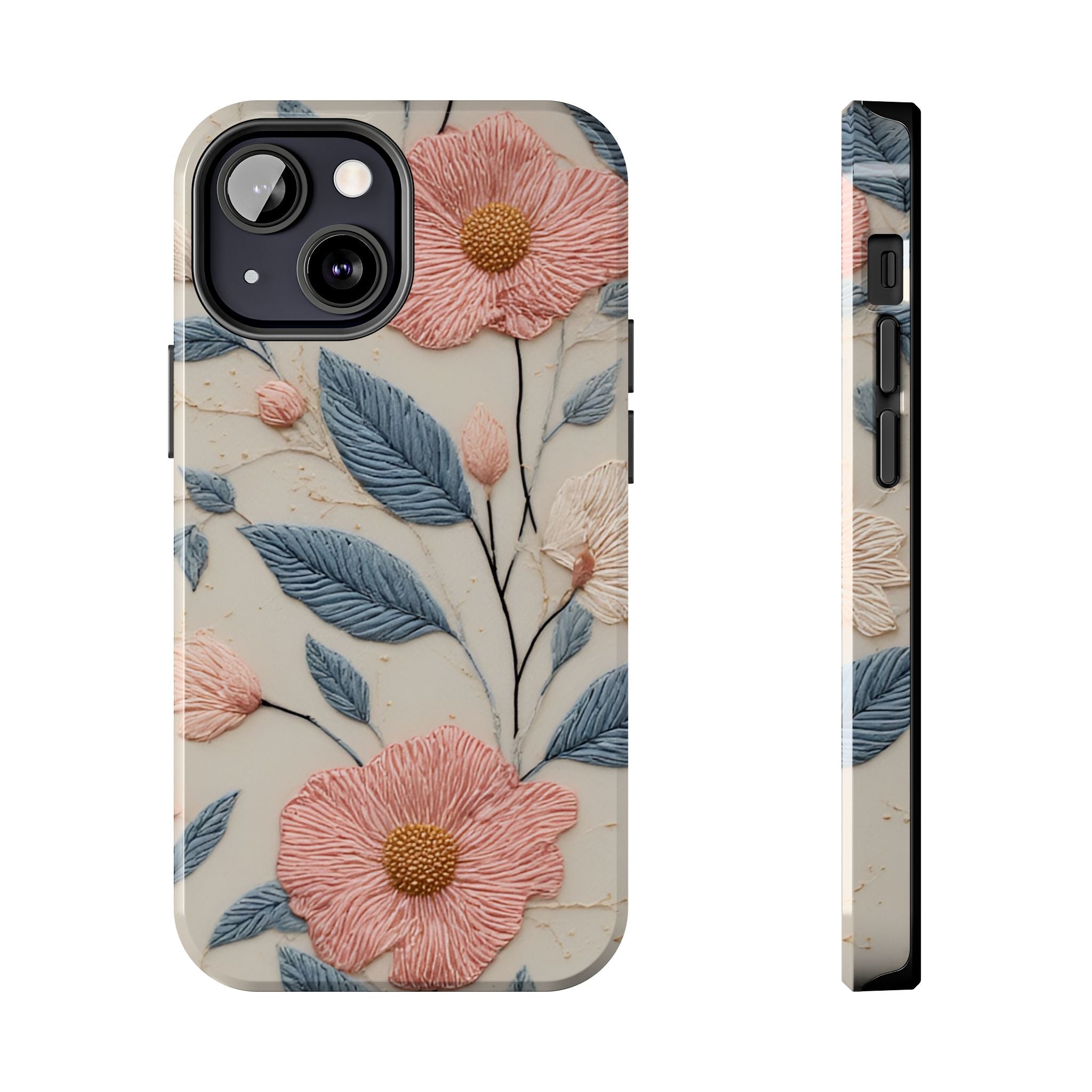 Floral Embroidered Tough Phone Case — Pink Blossom Protective Phone Cover