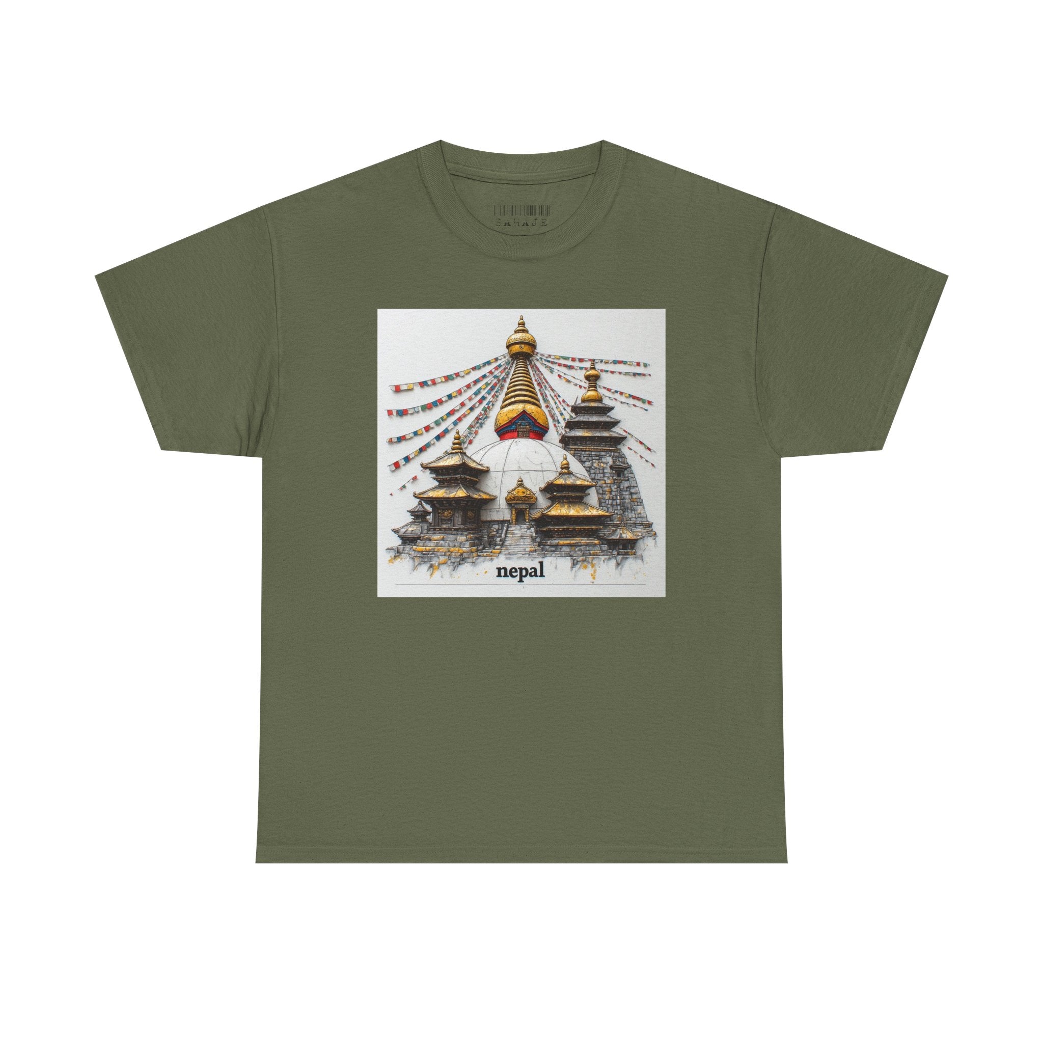 Nepal Swayambhunath Stupa T-Shirt — Buddhist Prayer Flags Travel Tee
