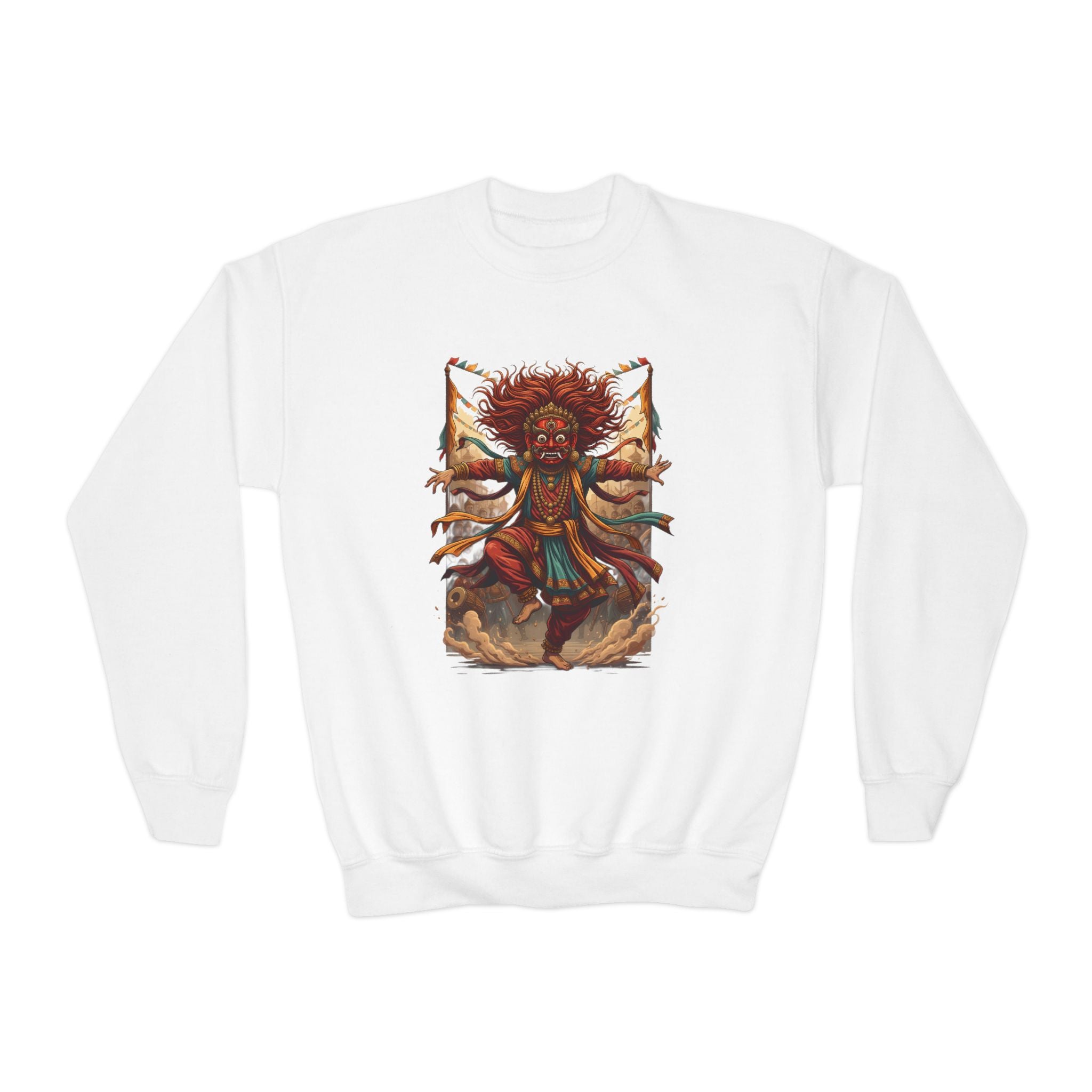 Youth Sweatshirt — Colorful Tribal Dancer Graphic Crewneck