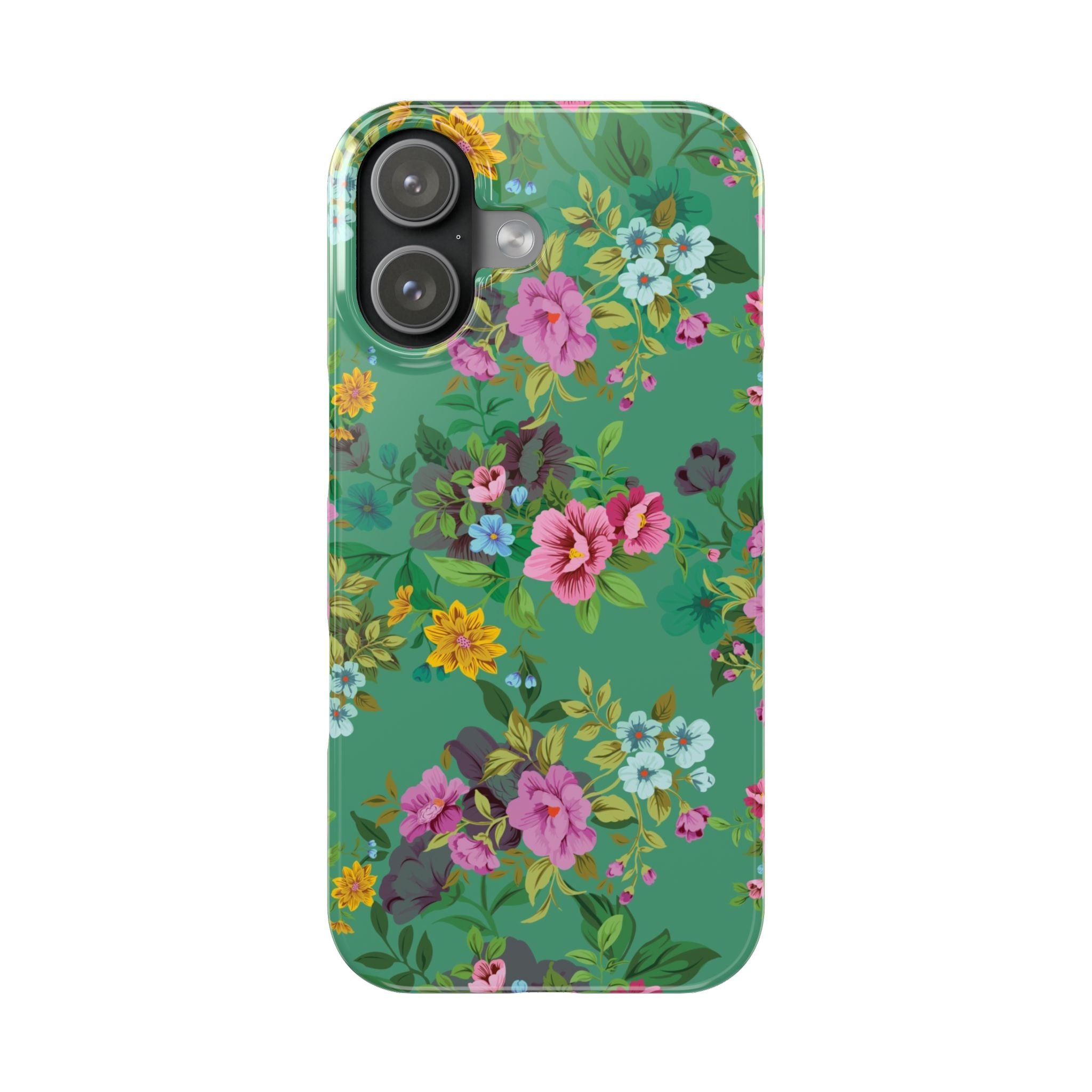 Floral Vintage Green Slim Phone Case — Pink & Yellow Garden Print