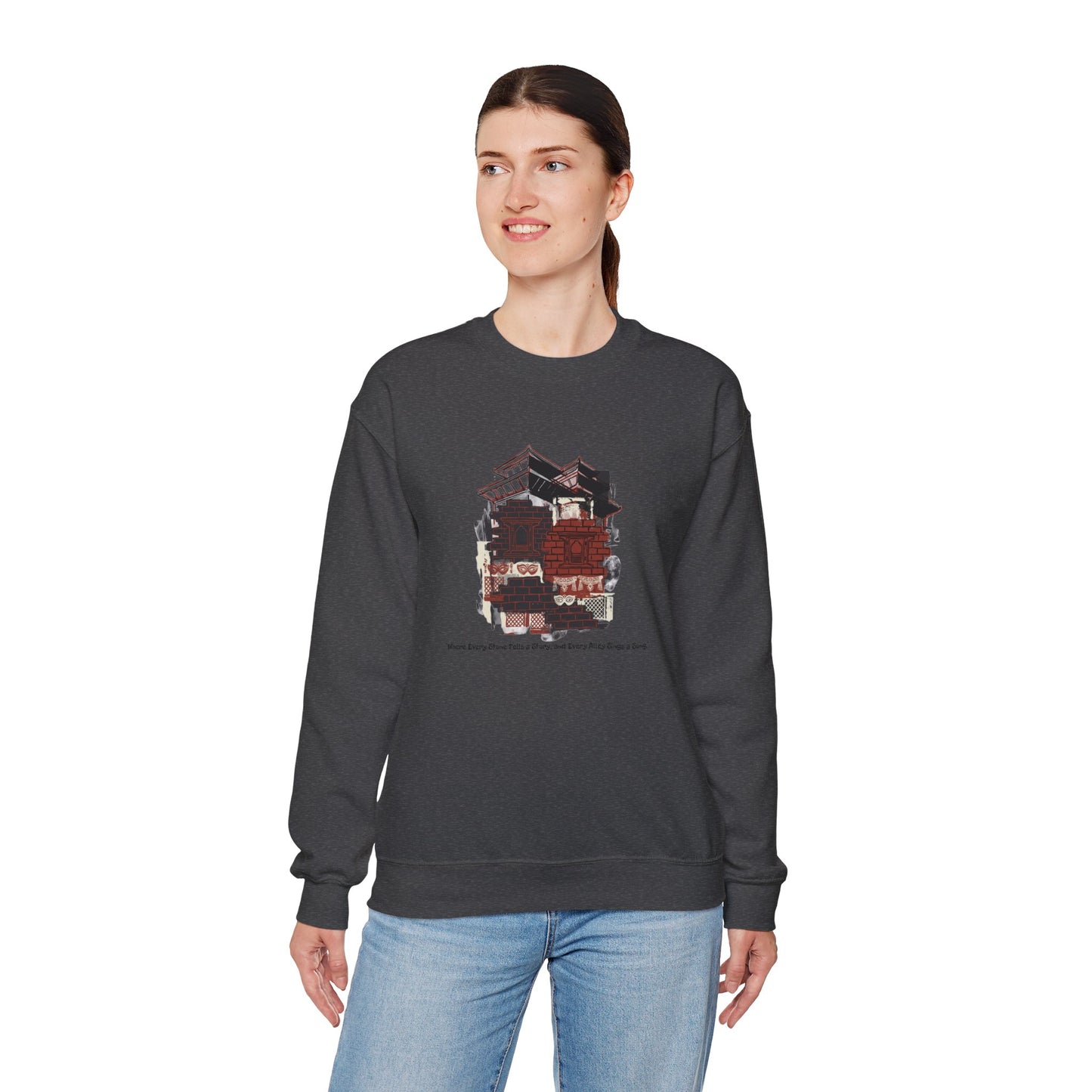 Crewneck Sweatshirt — Cozy Vintage Cabin Illustration with Quote