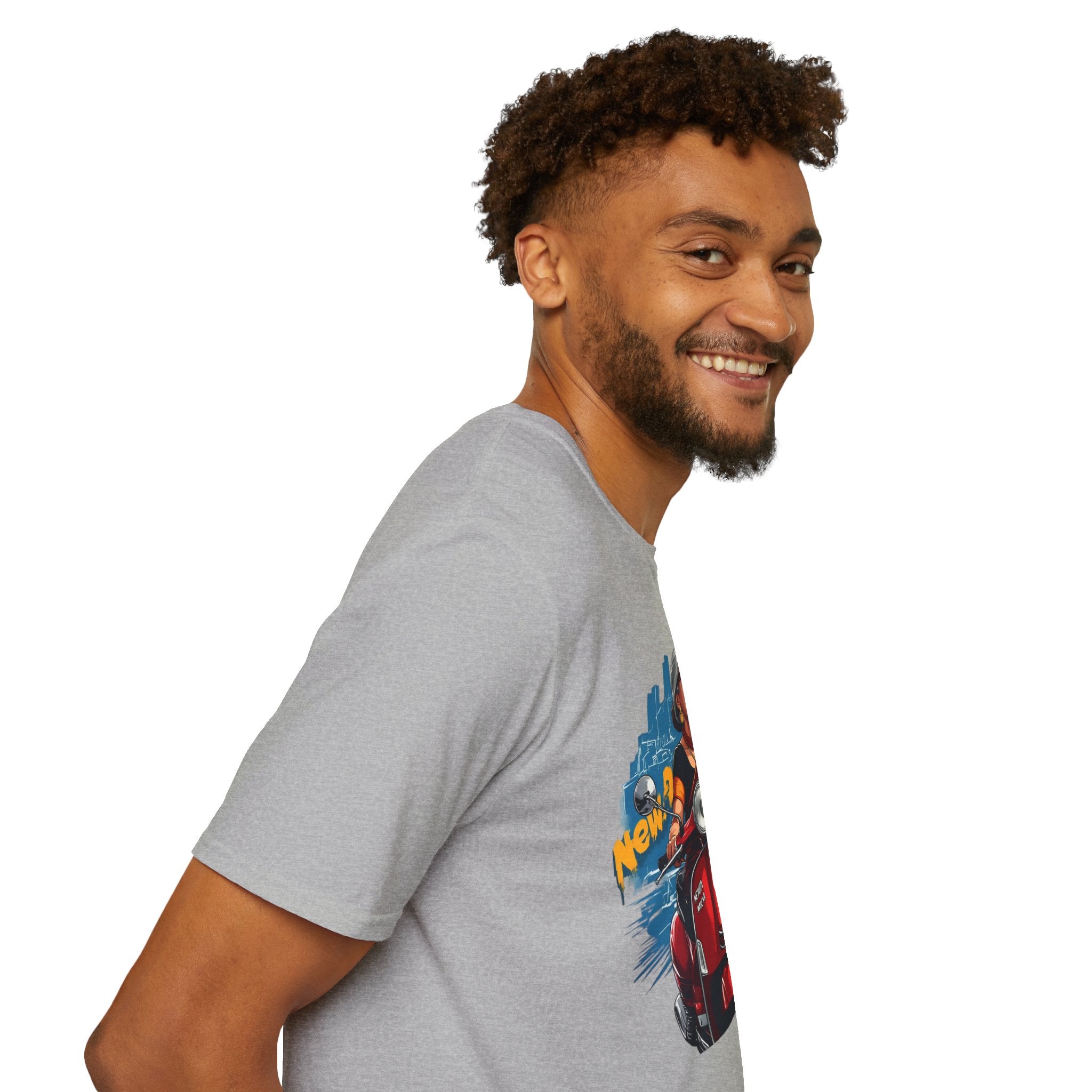 Newa Maicha Riding Scooter T-Shirt – Newari Woman in New York Graphic Tee, Cultural & Urban Design