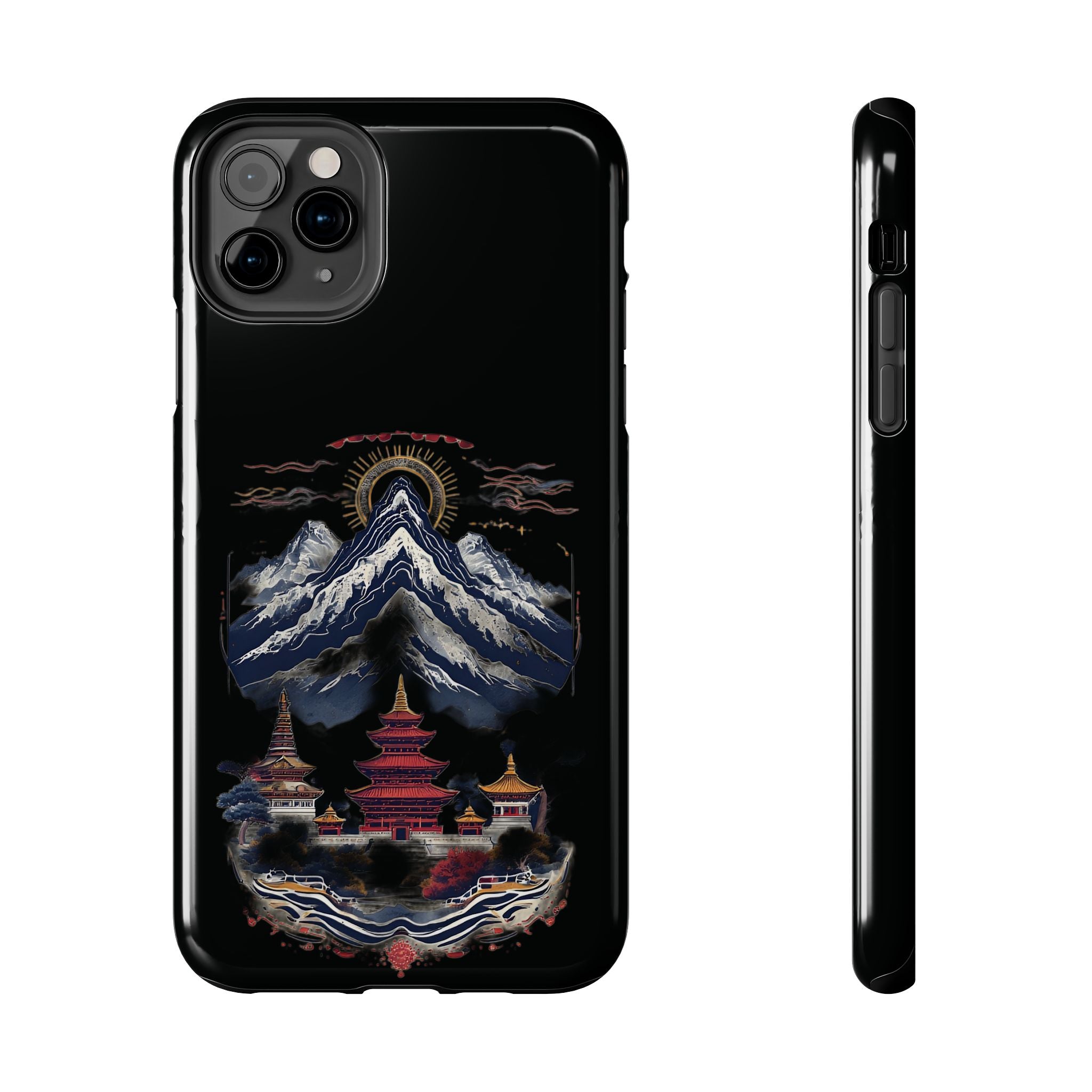 Mountain Temple Tough Phone Case — Japanese-Inspired Landscape Phone Cover