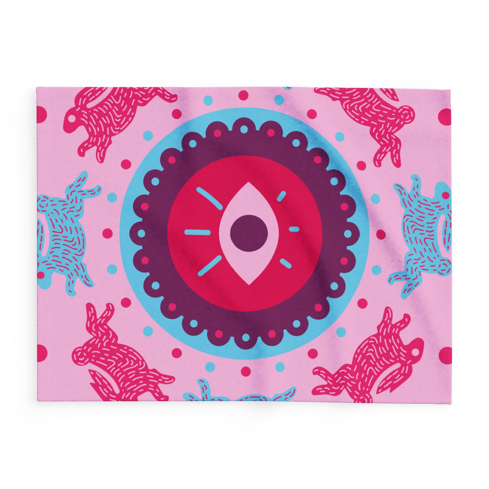Pink Arctic Fleece Blanket — Mystical Eye & Polar Bear Pattern Cozy Throw