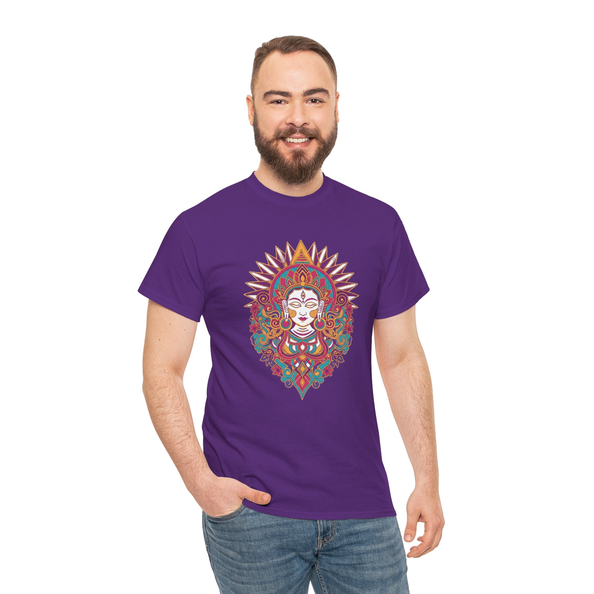 Spiritual Goddess Sun Mandala Tee — Colorful Boho Yoga T‑Shirt