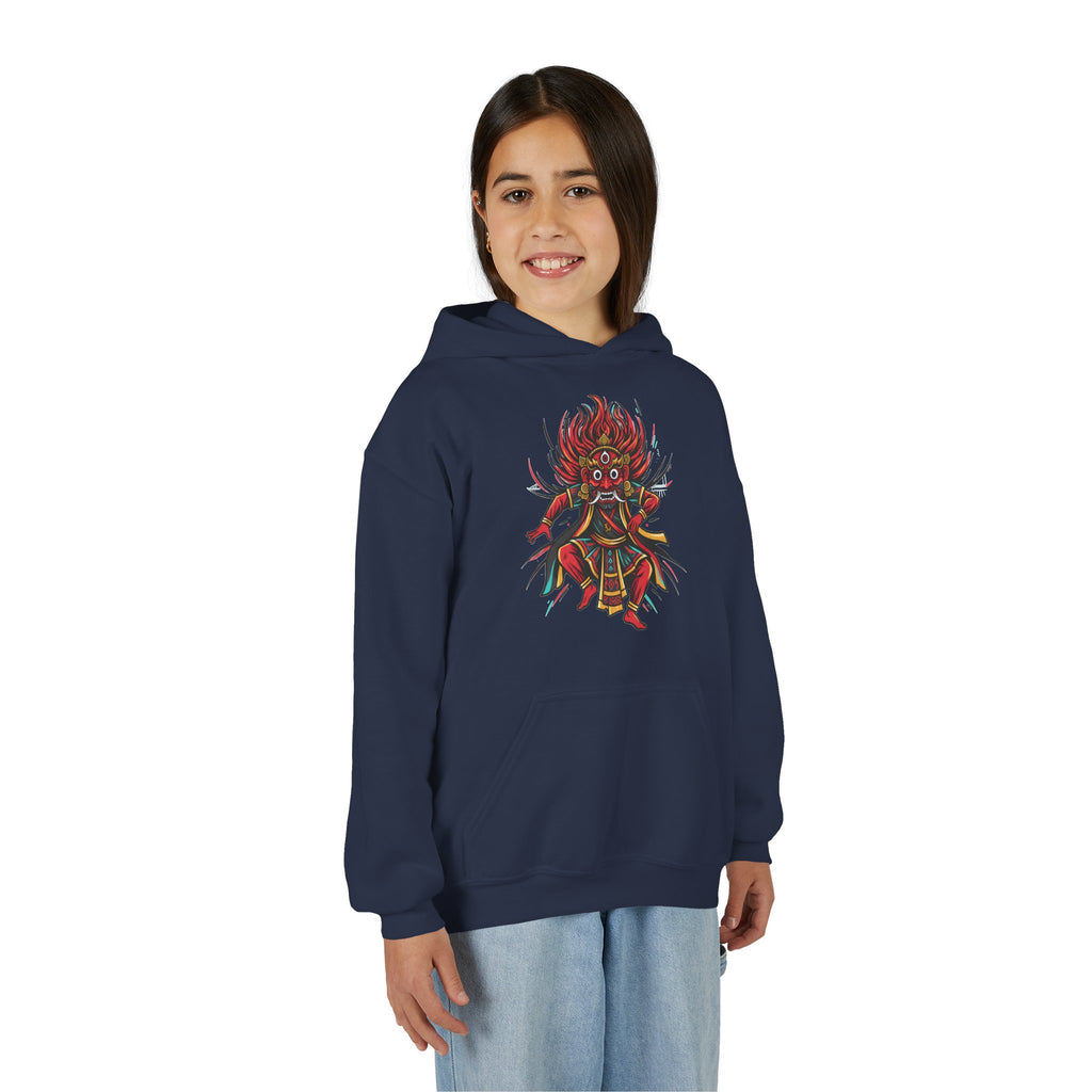 Youth Hoodie — Colorful Mythical Demon Mask Graphic