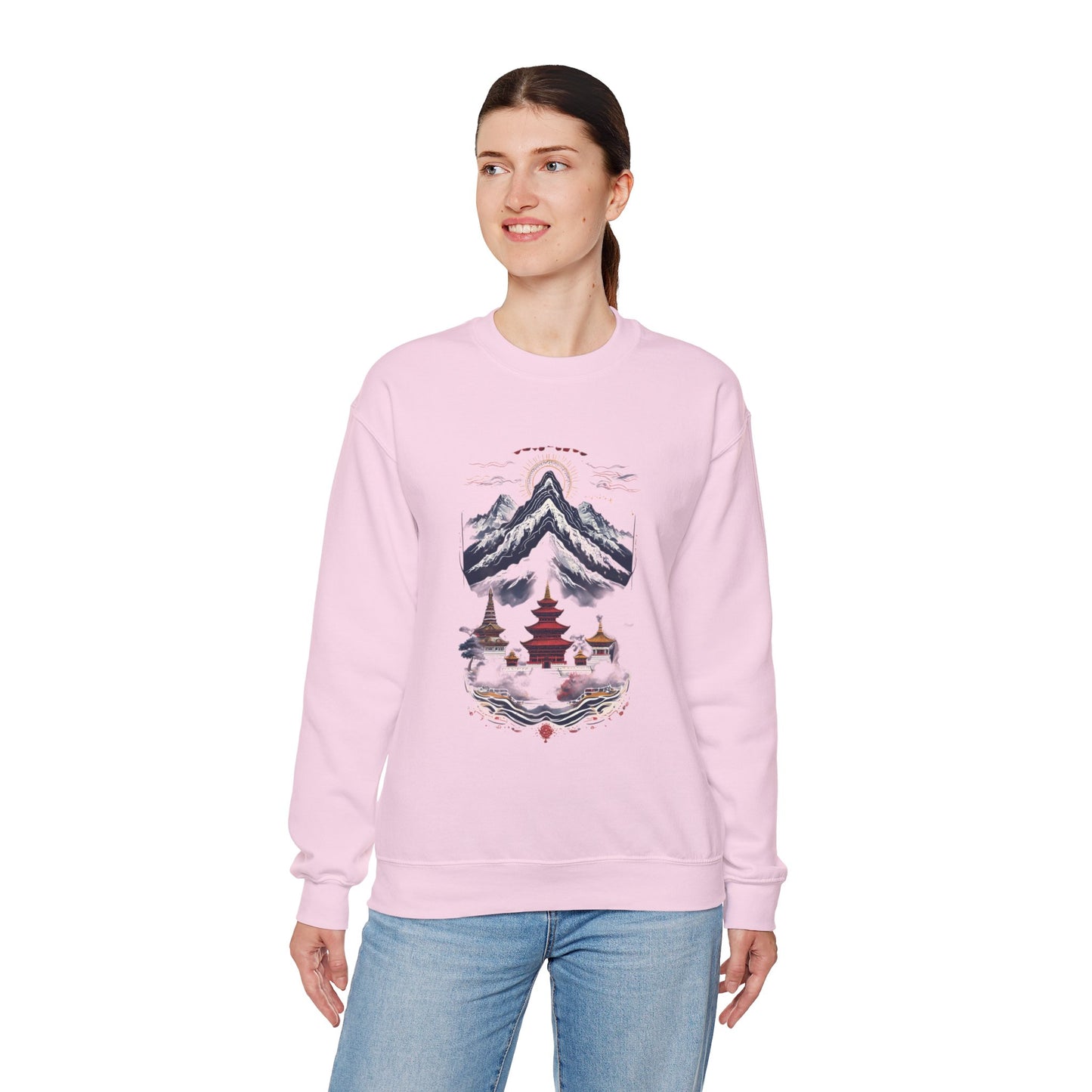 Japanese Mountain Pagoda Crewneck Sweatshirt