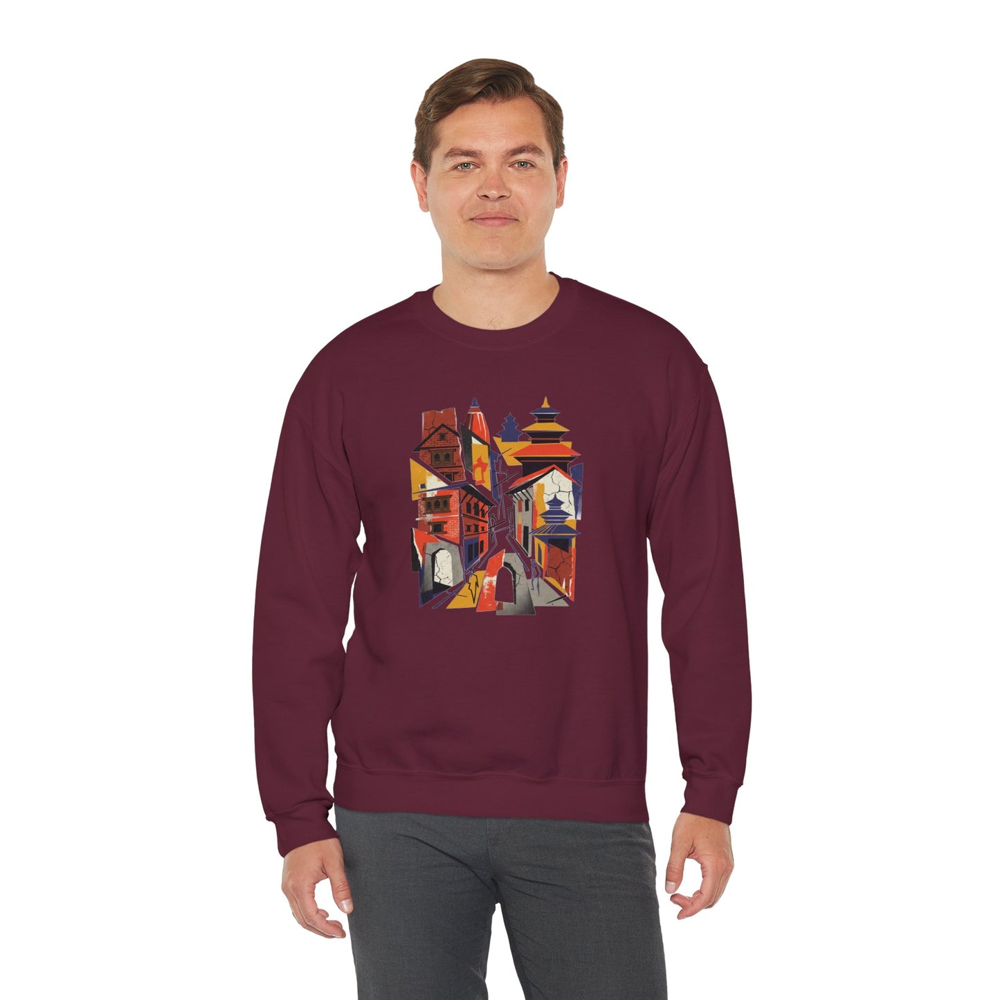 Crewneck Sweatshirt — Abstract Cityscape Graphic (Colorful Architectural Illustration)
