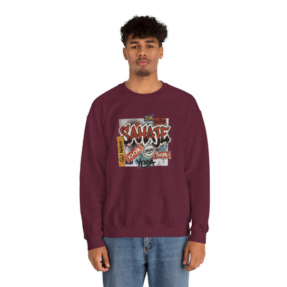 Crewneck Sweatshirt — 'Sahaje' Vintage Sticker Collage Graphic