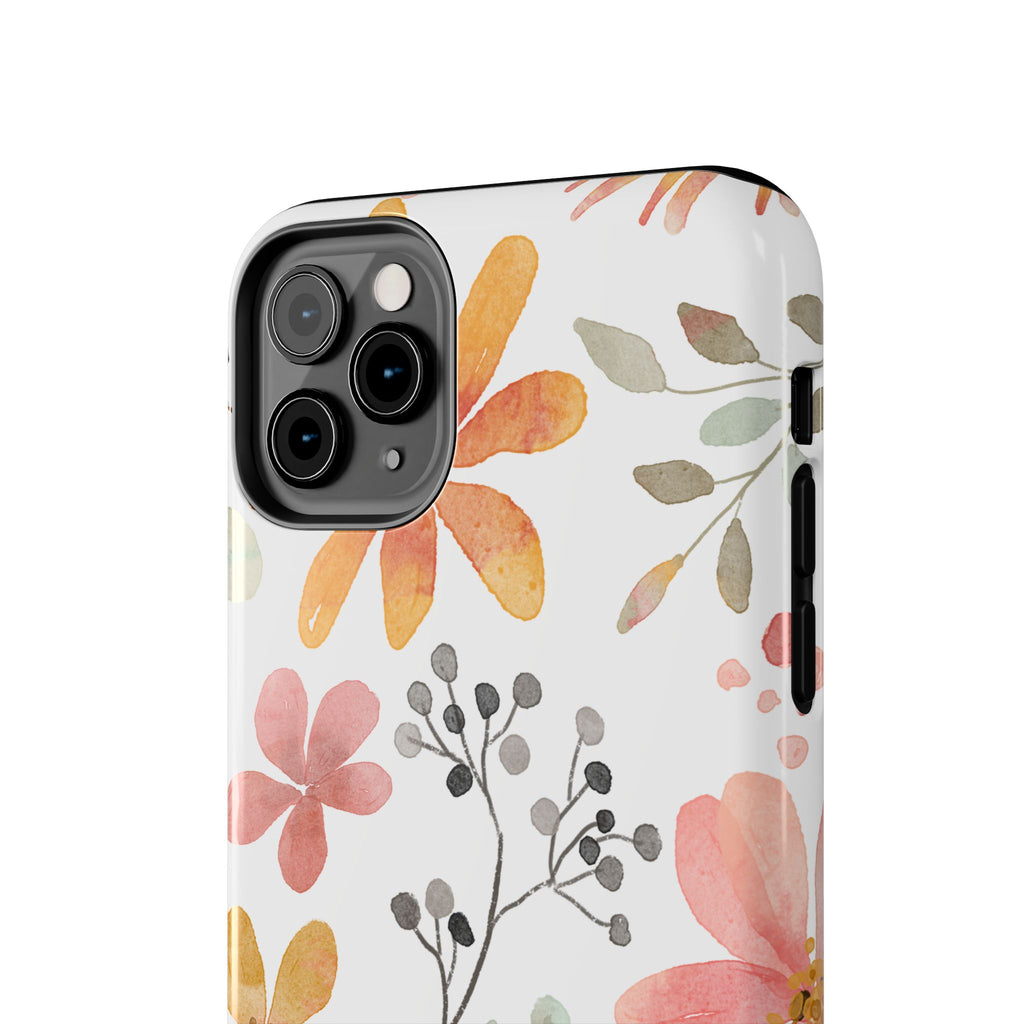 Floral Watercolor Tough Phone Case — Pink & Peach Botanical Protection