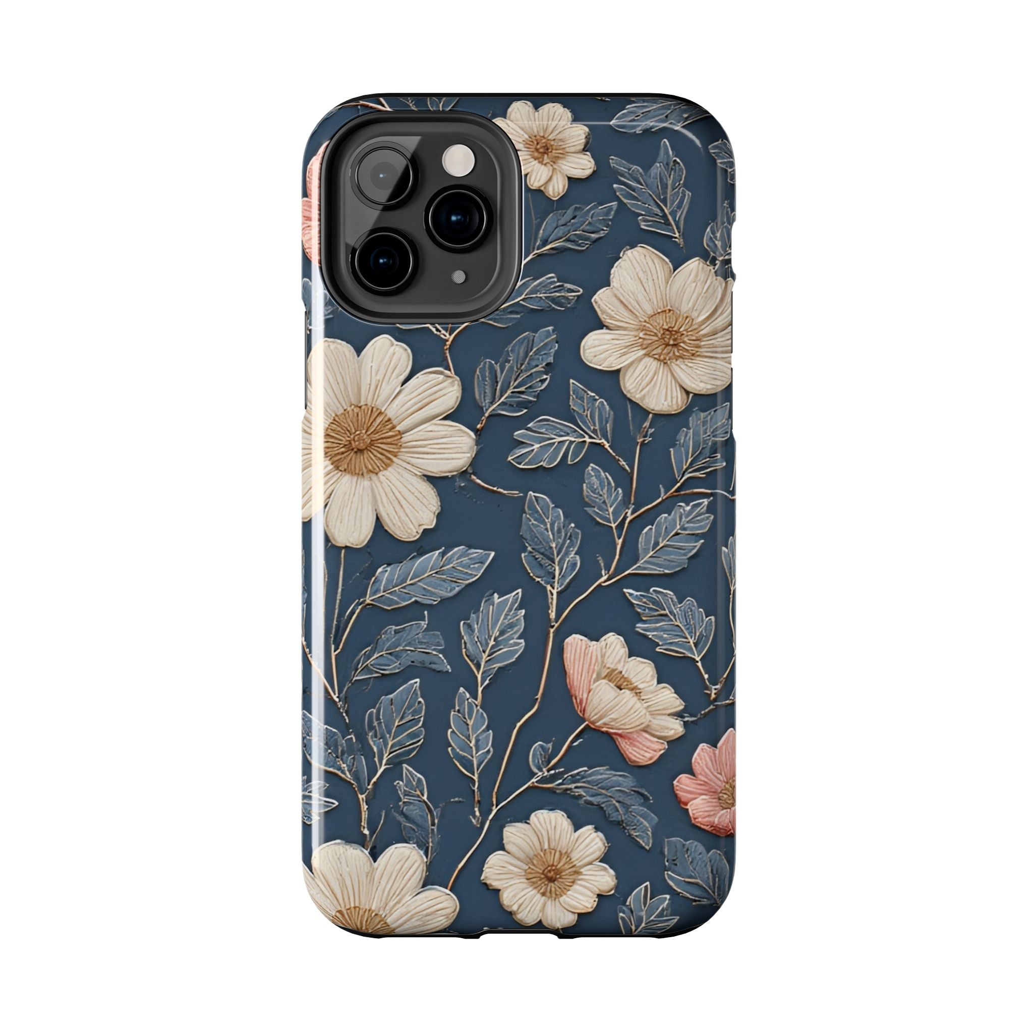 Floral Tough Phone Case — Vintage Blue Daisy Protective Cover
