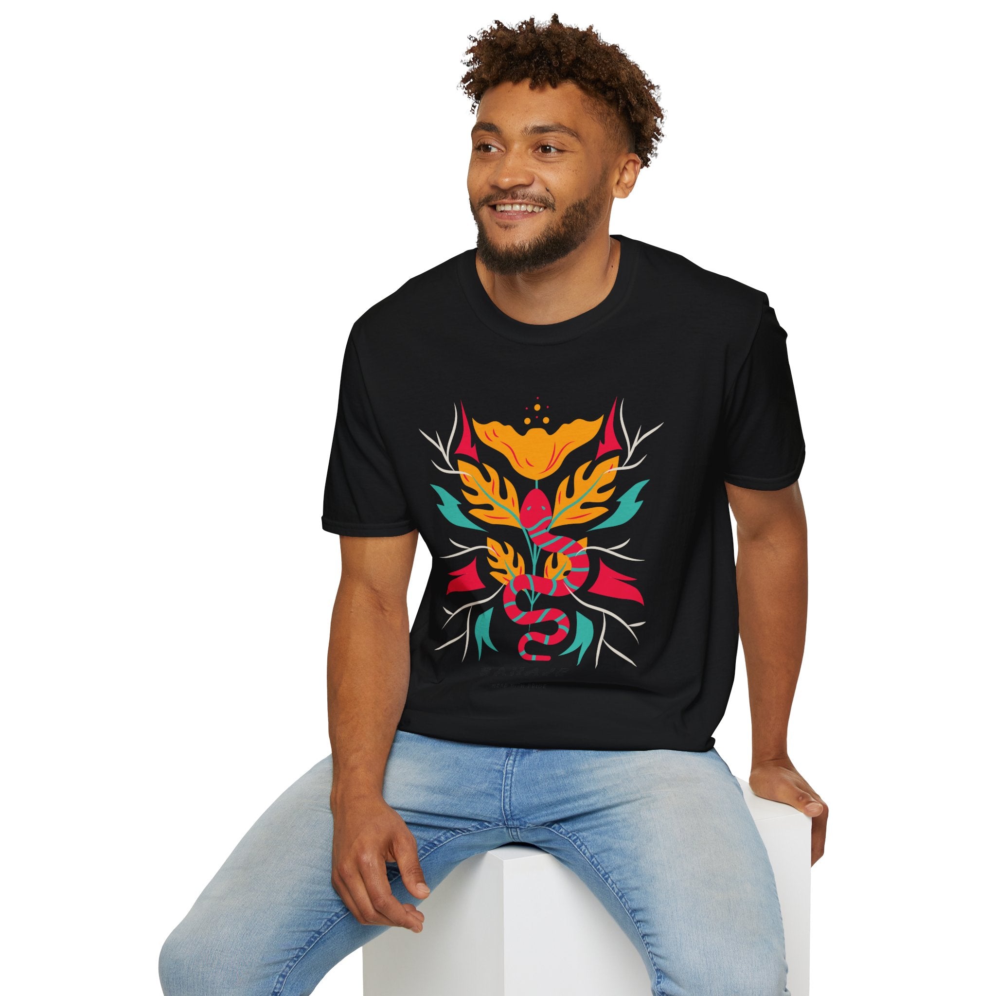 Sahaje Floral Snake Graphic T‑Shirt — Colorful Botanical Serpent Tee